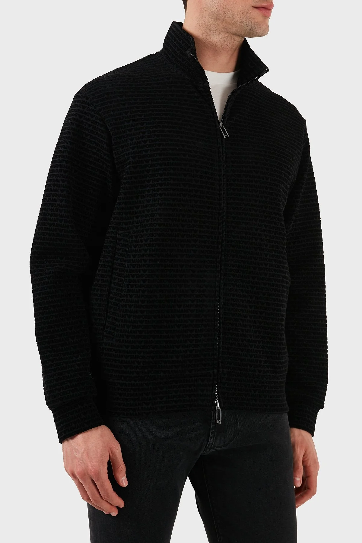 Emporio Armani Pamuklu Regular Fit Fermuarlı Tamamı Logolu Erkek Sweat EM001697 AF10013 FC151 SİYAH - 13
