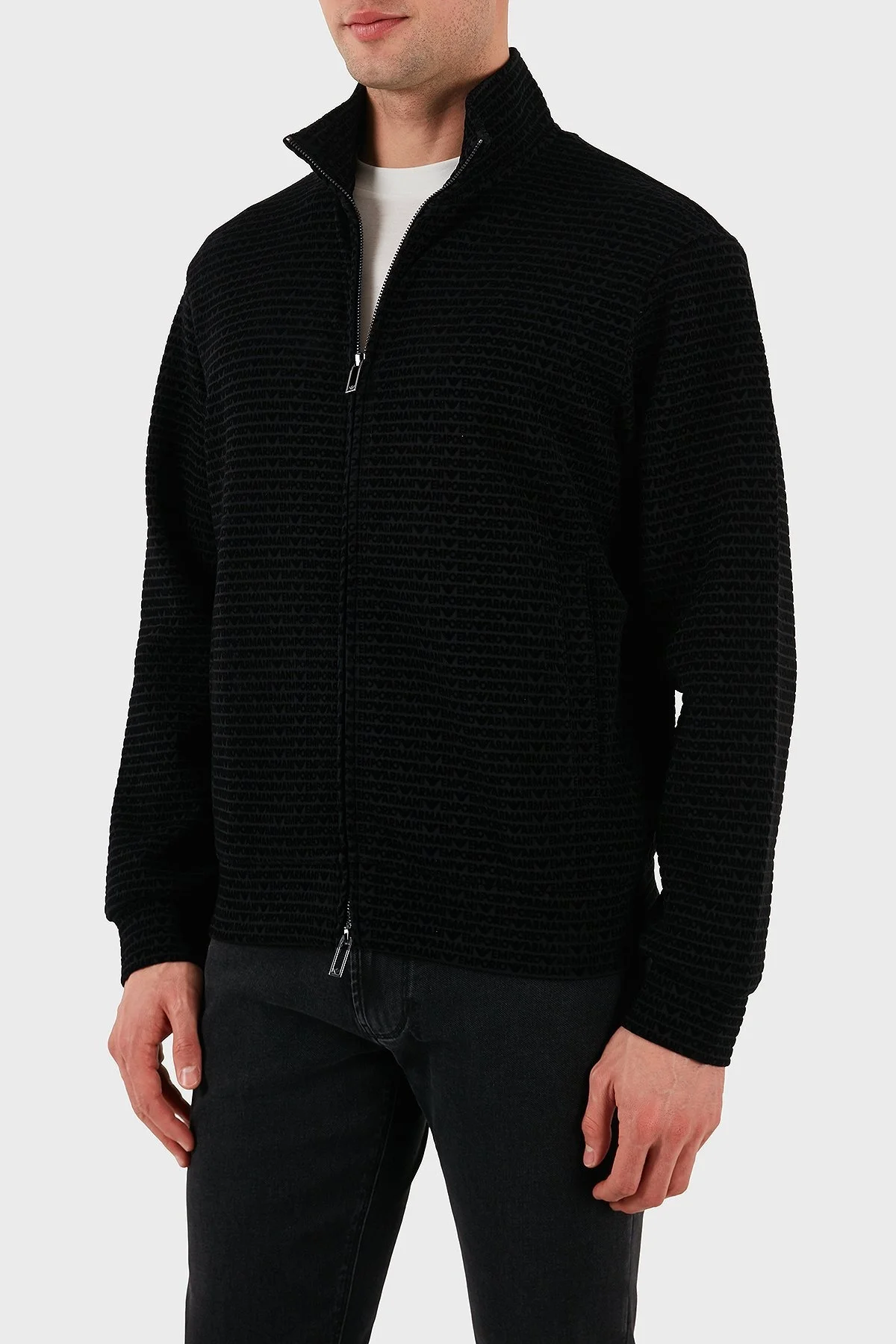 Emporio Armani Pamuklu Regular Fit Fermuarlı Tamamı Logolu Erkek Sweat EM001697 AF10013 FC151 SİYAH - 14