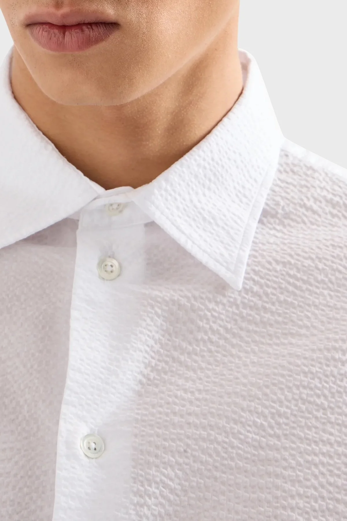 Emporio Armani Pamuklu Regular Fit Gofre Erkek Gömlek E31SM0 F1336 100 BEYAZ - 9