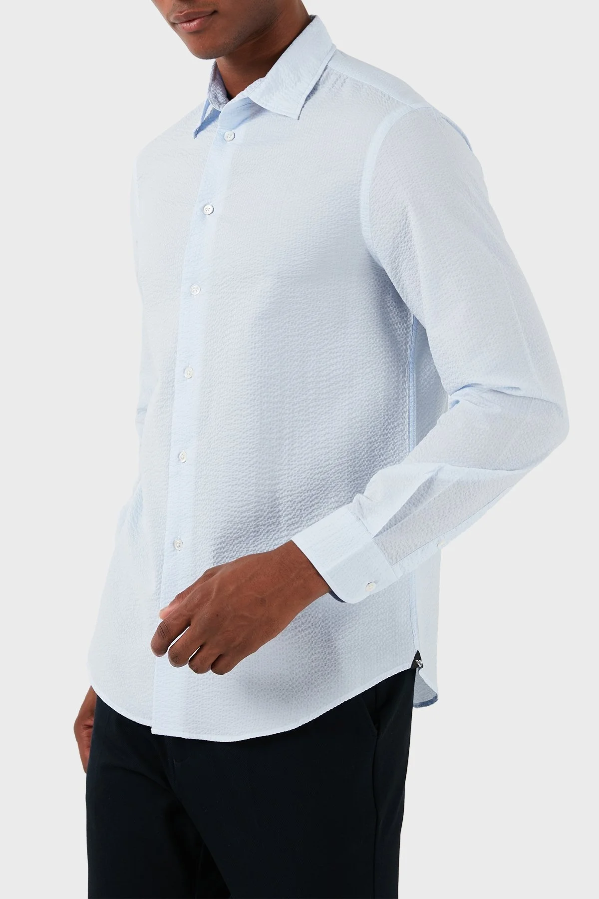 Emporio Armani Pamuklu Regular Fit Gofre Erkek Gömlek E31SM0 F1336 704 MAVİ - 3