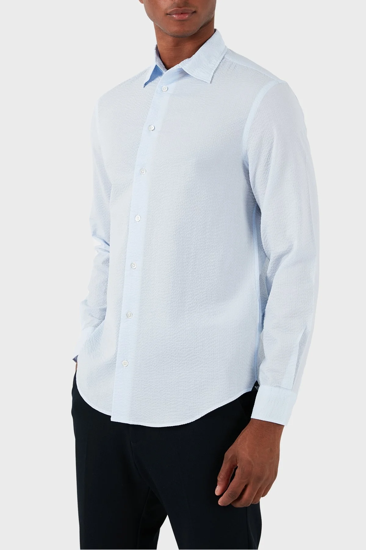 Emporio Armani Pamuklu Regular Fit Gofre Erkek Gömlek E31SM0 F1336 704 MAVİ - 5
