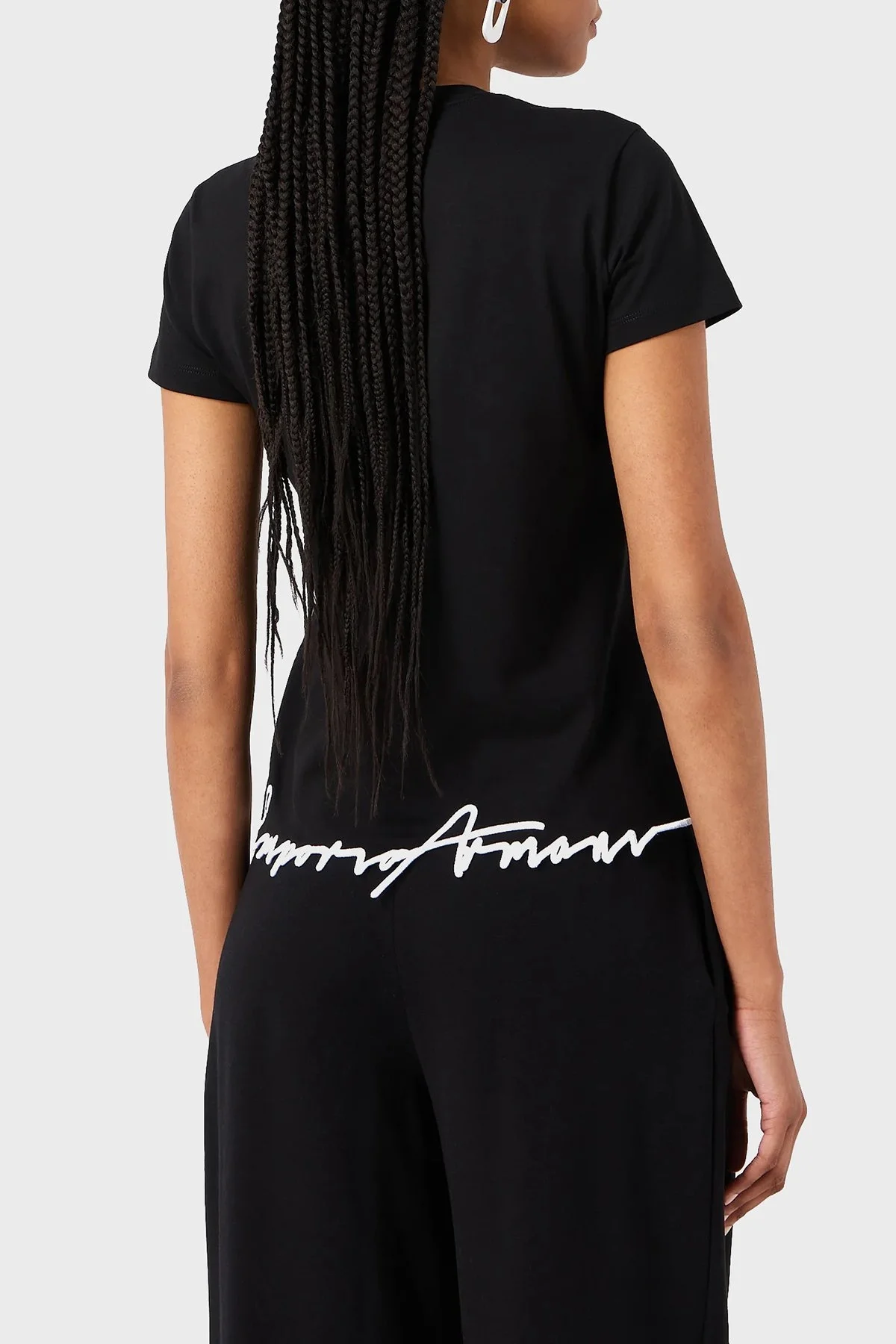 Emporio Armani Pamuklu Regular Fit İşlemeli Kenarlı Bisiklet Yaka Bayan T Shirt 6R2T7M 2J4EZ 0999 SİYAH - 2