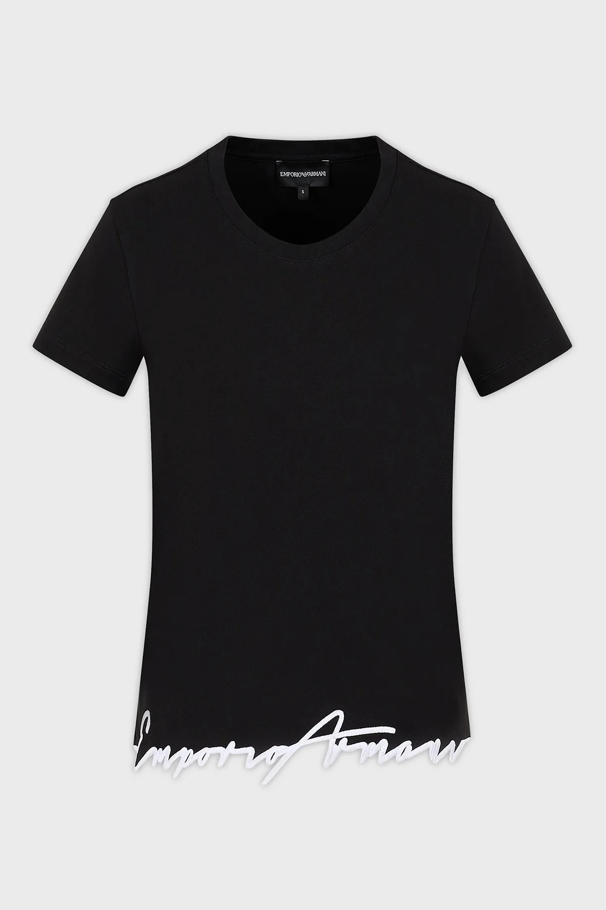 Emporio Armani Pamuklu Regular Fit İşlemeli Kenarlı Bisiklet Yaka Bayan T Shirt 6R2T7M 2J4EZ 0999 SİYAH - 4