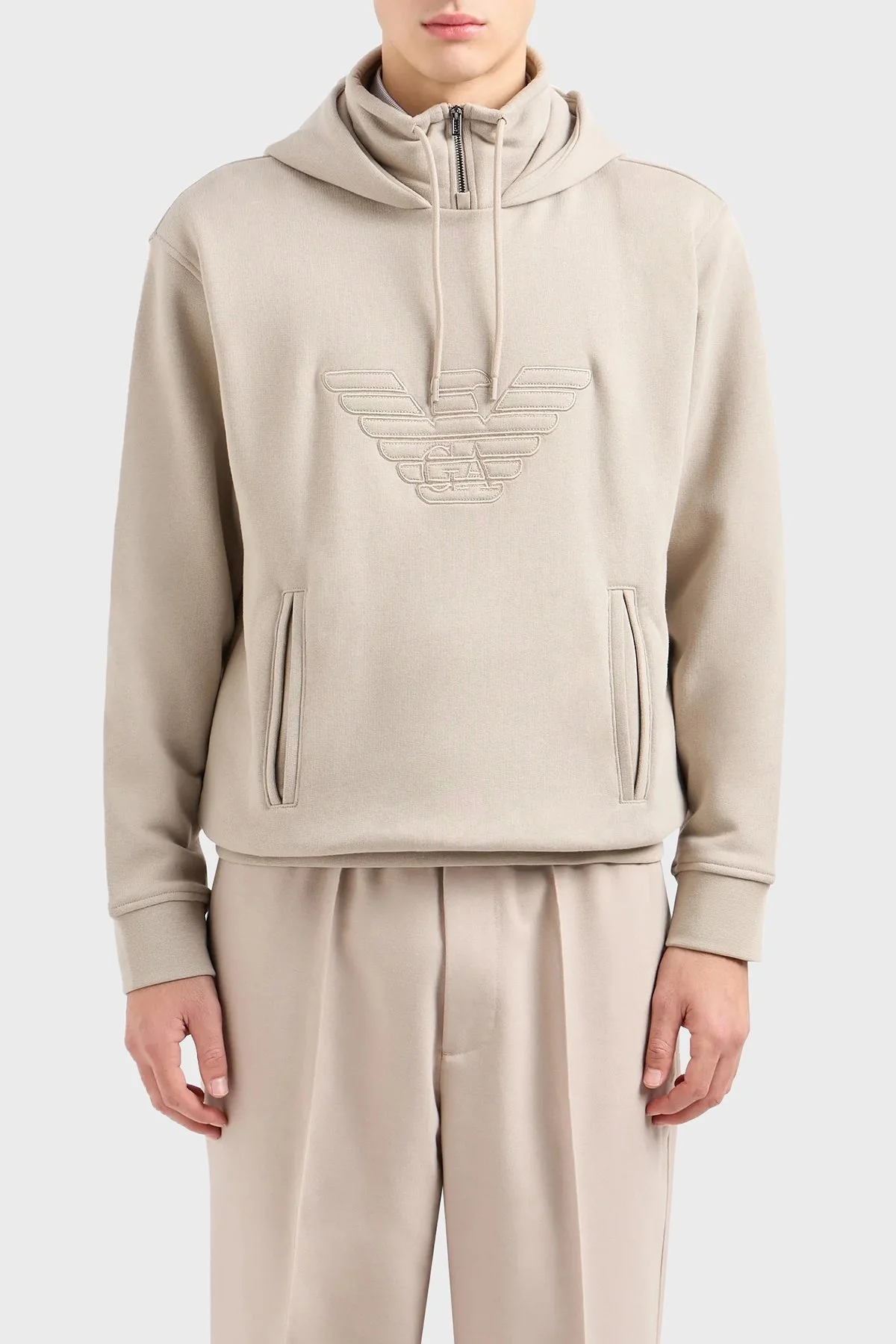 Emporio Armani Pamuklu Regular Fit Kapüşonlu Erkek Sweat 3D1MDW 1JWPZ 0176 BEJ - 1