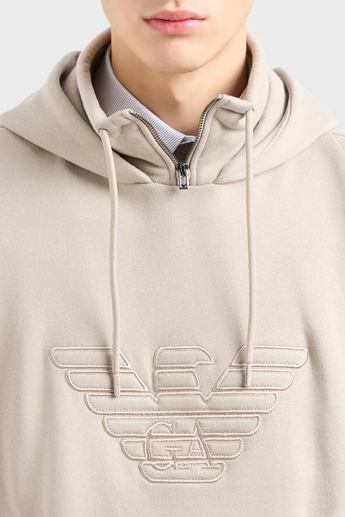 Emporio Armani Pamuklu Regular Fit Kapüşonlu Erkek Sweat 3D1MDW 1JWPZ 0176 BEJ - 4