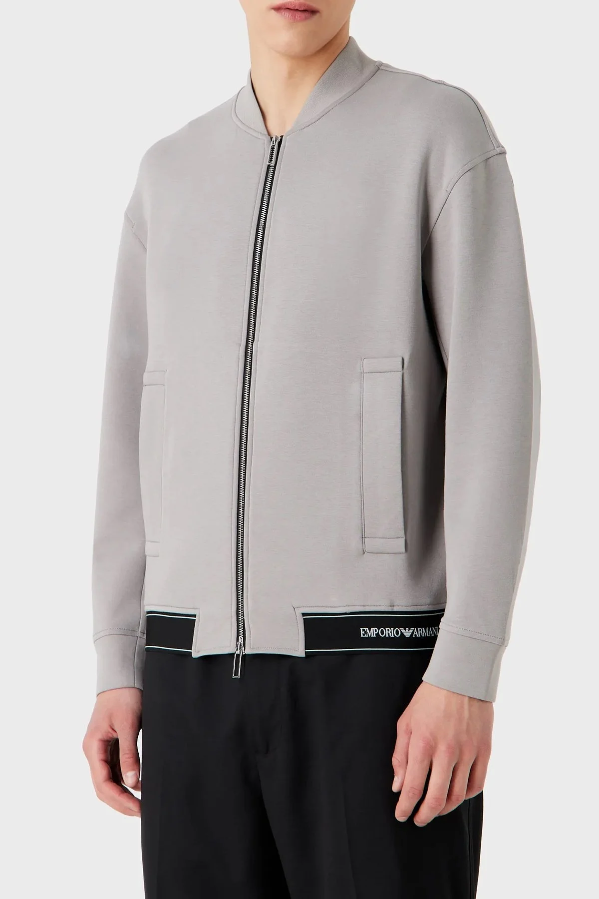 Emporio Armani Pamuklu Regular Fit Kolej Yaka Fermuarlı Erkek Sweat 3R1MDF 1JHSZ 0634 ANTRASİT - 1