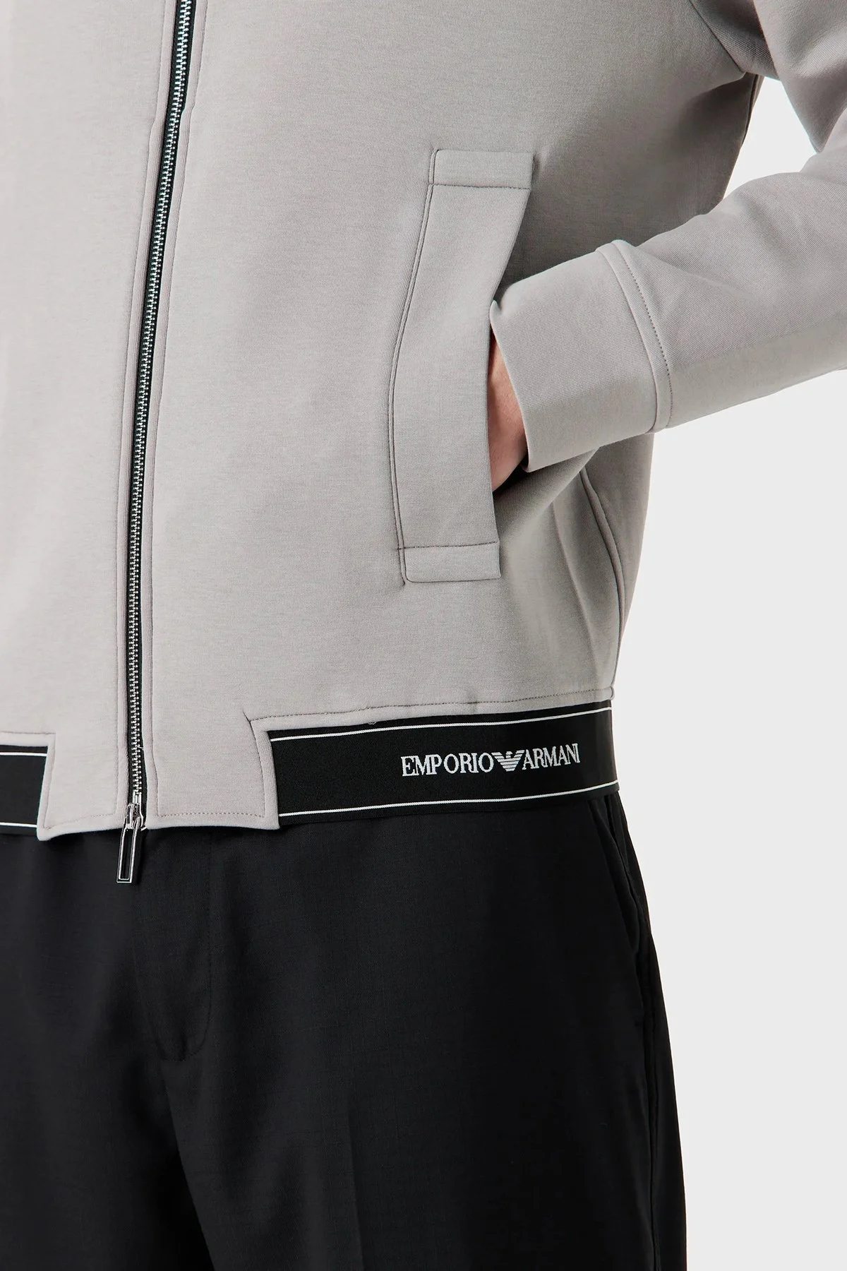 Emporio Armani Pamuklu Regular Fit Kolej Yaka Fermuarlı Erkek Sweat 3R1MDF 1JHSZ 0634 ANTRASİT - 4