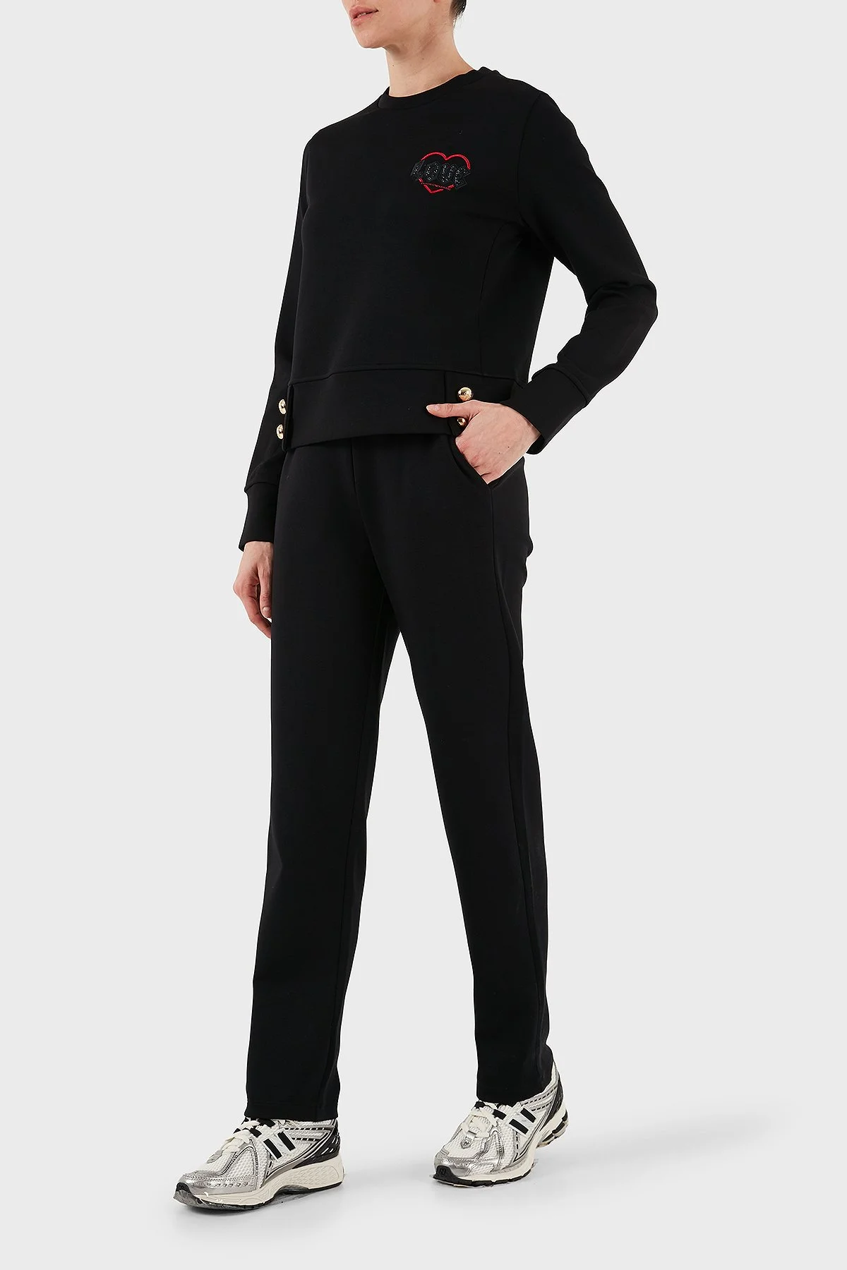 Emporio Armani Pamuklu Regular Fit Lastikli Bel Düz Paça Bayan Pantolon EW001362 AF10002 UC001 SİYAH - 2