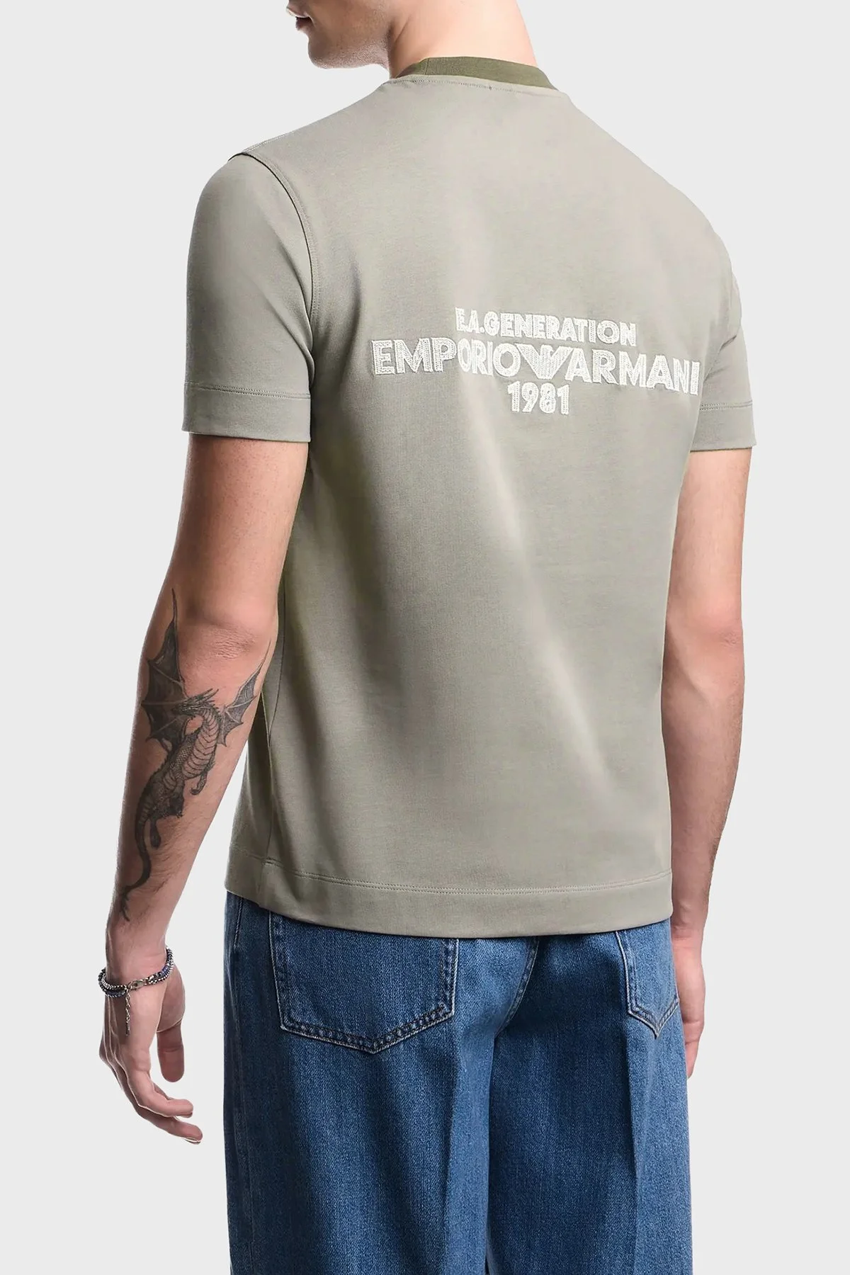 Emporio Armani Pamuklu Regular Fit Logo Baskılı Bisiklet Yaka Erkek T Shirt EM005257 AF13715 U8049 AÇIK HAKİ - 3