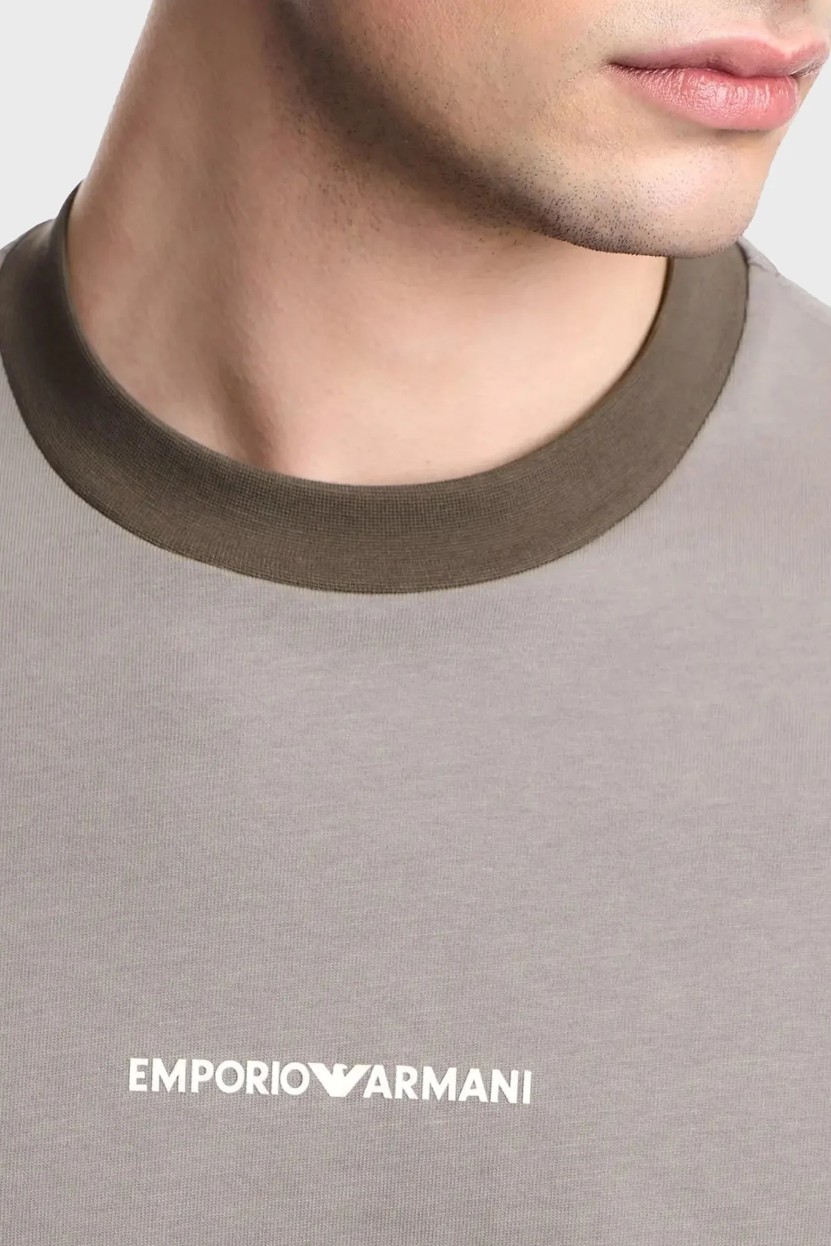 Emporio Armani Pamuklu Regular Fit Logo Baskılı Bisiklet Yaka Erkek T Shirt EM005257 AF13715 U8049 AÇIK HAKİ - 4