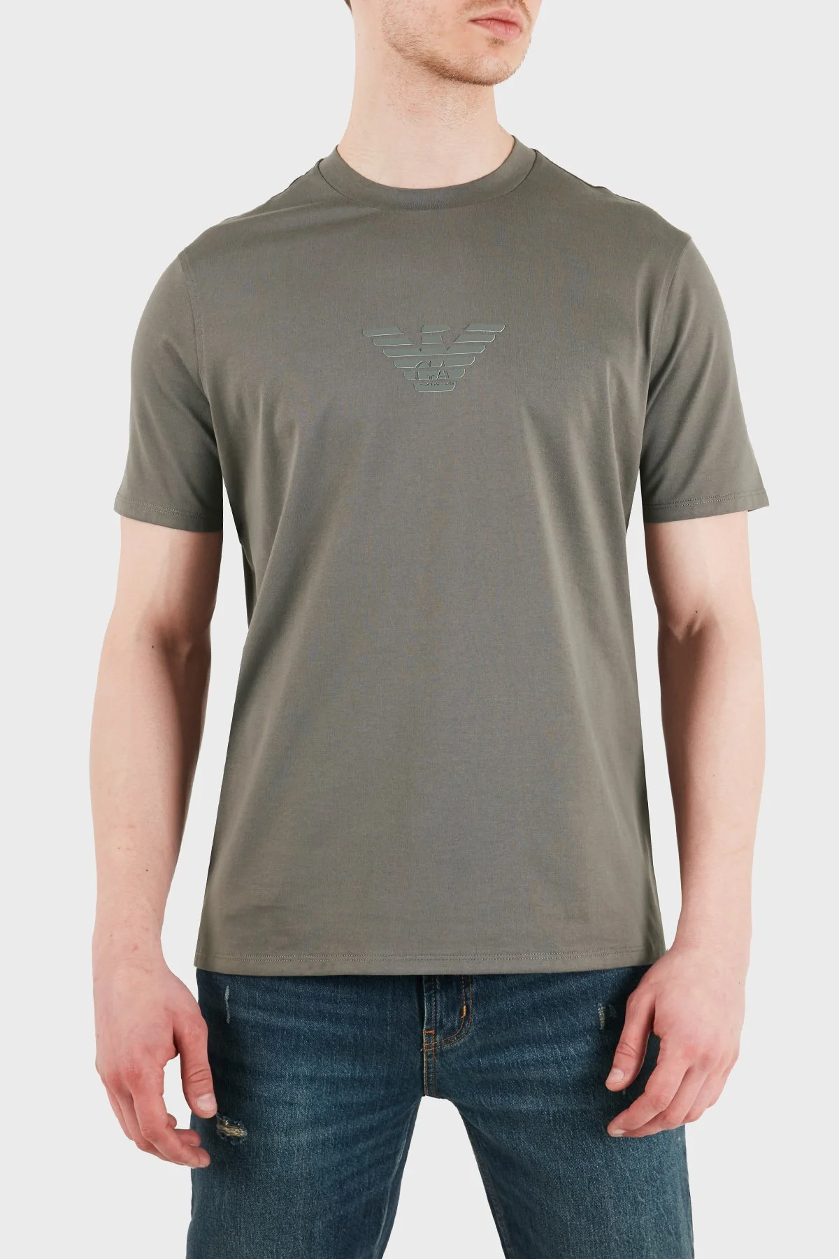 Emporio Armani Pamuklu Regular Fit Logolu Bisiklet Yaka Erkek T Shirt EM004583 AF13669 M8360 HAKİ - 1