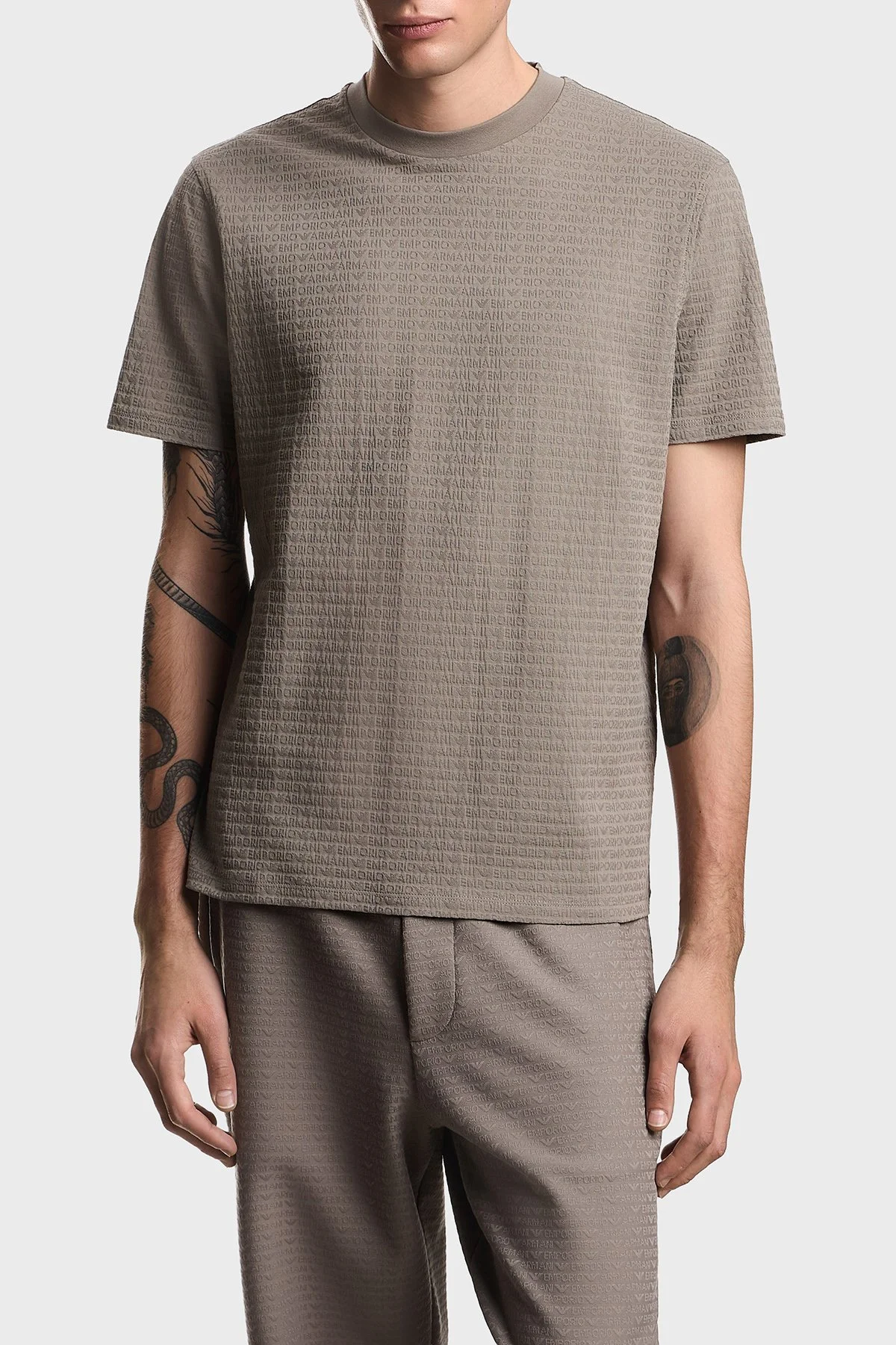 Emporio Armani Pamuklu Regular Fit Logolu Bisiklet Yaka Erkek T Shirt EM004594 AF10762 F8219 GRİ - 1