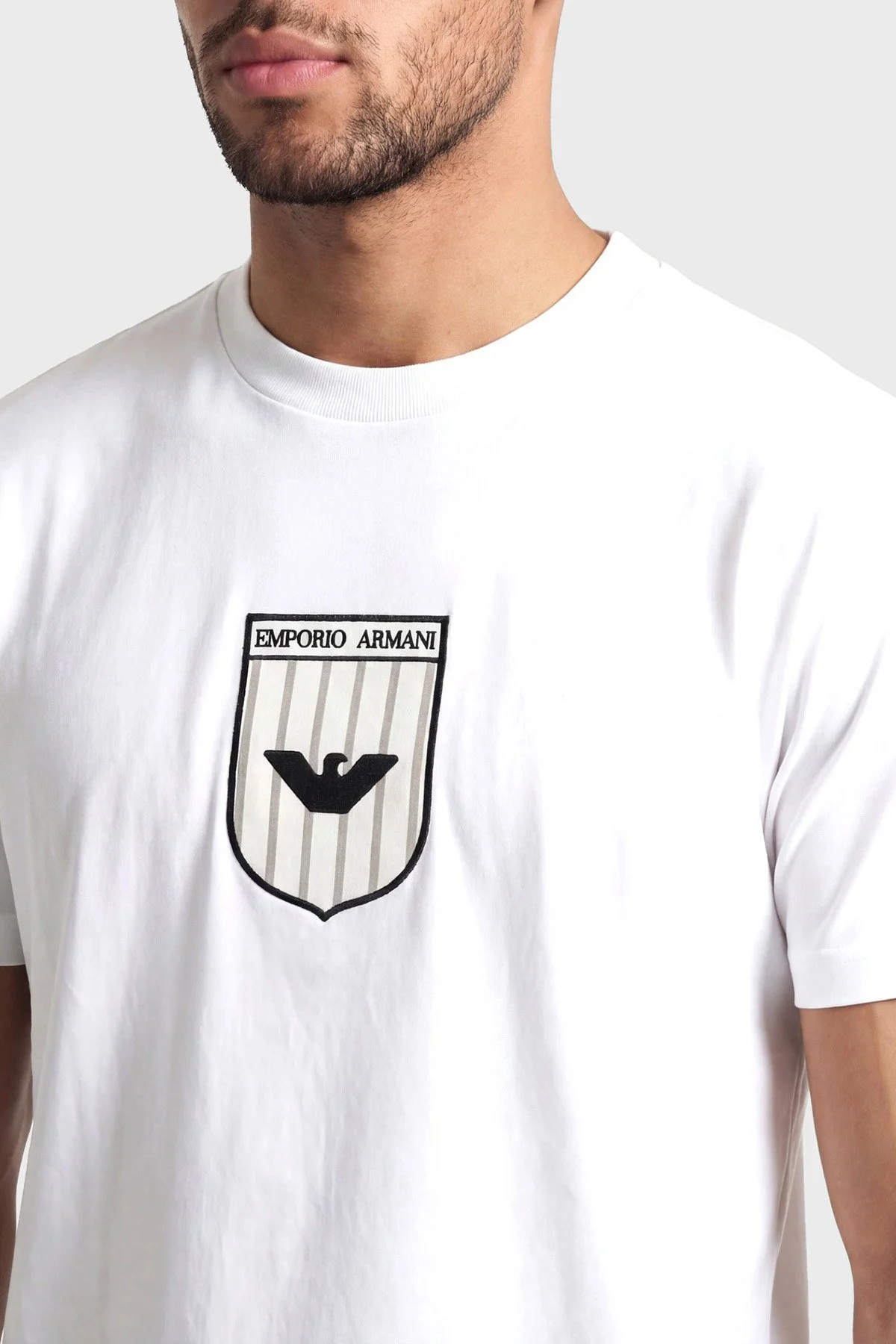 Emporio Armani Pamuklu Regular Fit Logolu Bisiklet Yaka Erkek T Shirt EM005551 AF25183 F0037 BEYAZ - 3