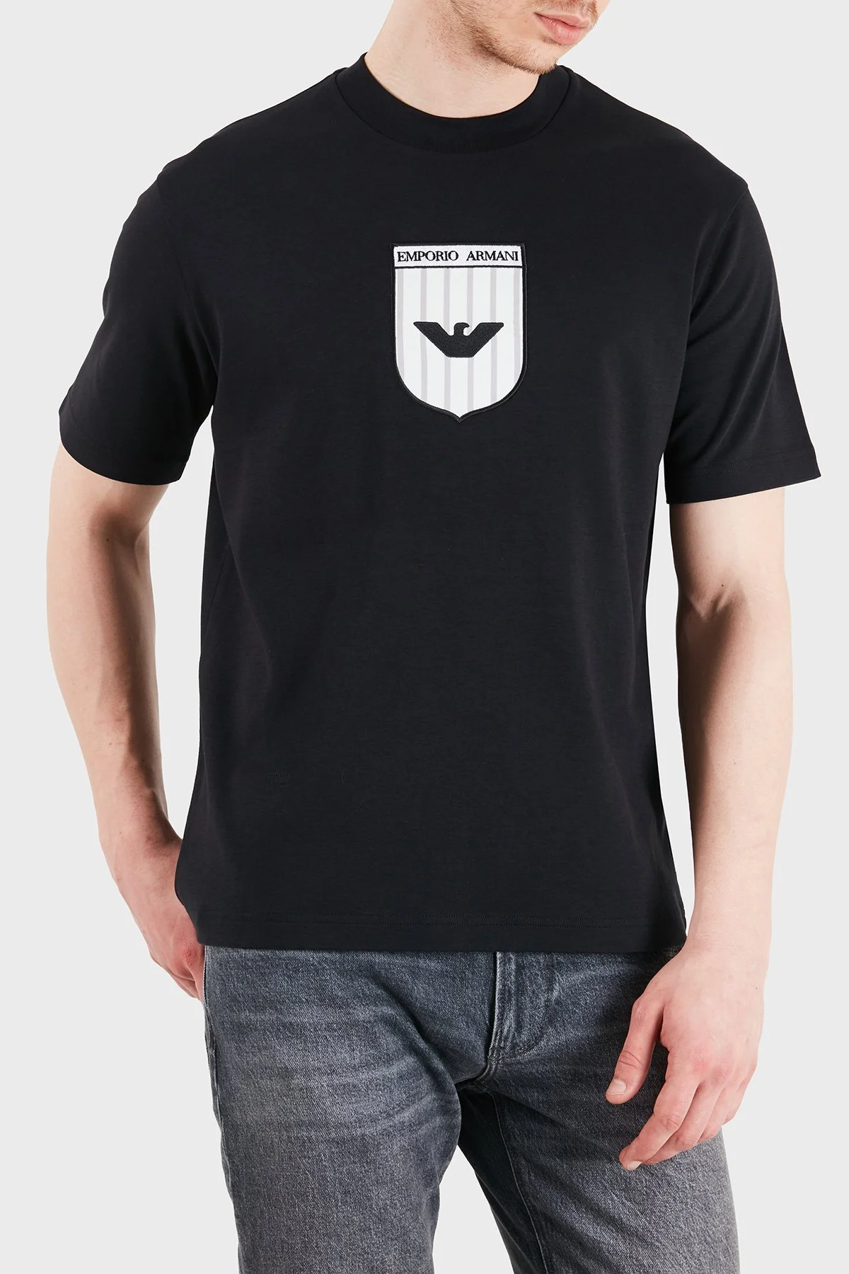 Emporio Armani Pamuklu Regular Fit Logolu Bisiklet Yaka Erkek T Shirt EM005551 AF25183 F8097 SİYAH - 5