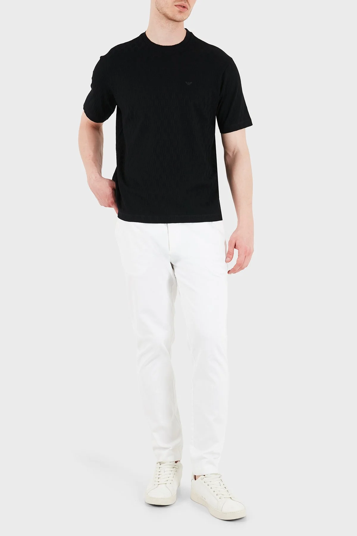 Emporio Armani Pamuklu Regular Fit Logolu Bisiklet Yaka Jakarlı Erkek T Shirt EM005699 AF25298 UC001 SİYAH - 2