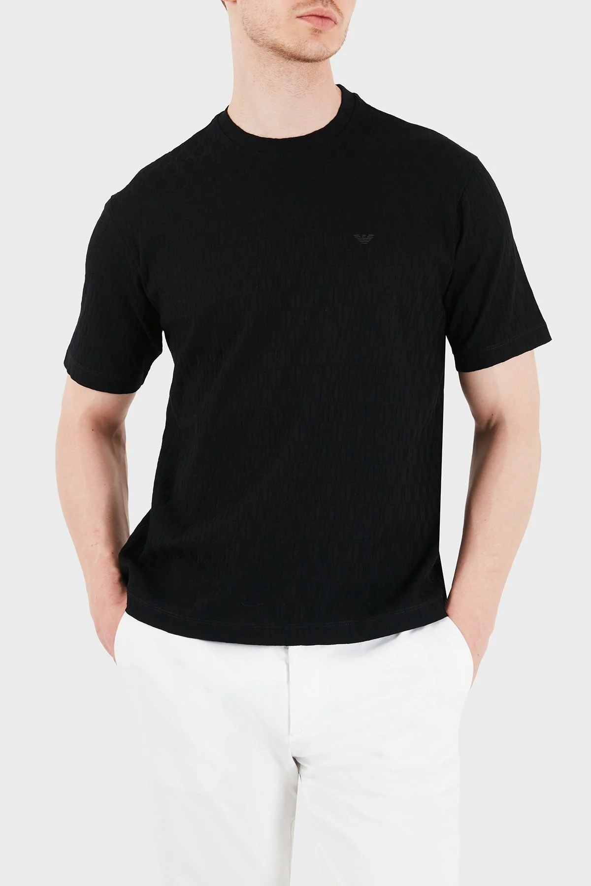 Emporio Armani Pamuklu Regular Fit Logolu Bisiklet Yaka Jakarlı Erkek T Shirt EM005699 AF25298 UC001 SİYAH - 4