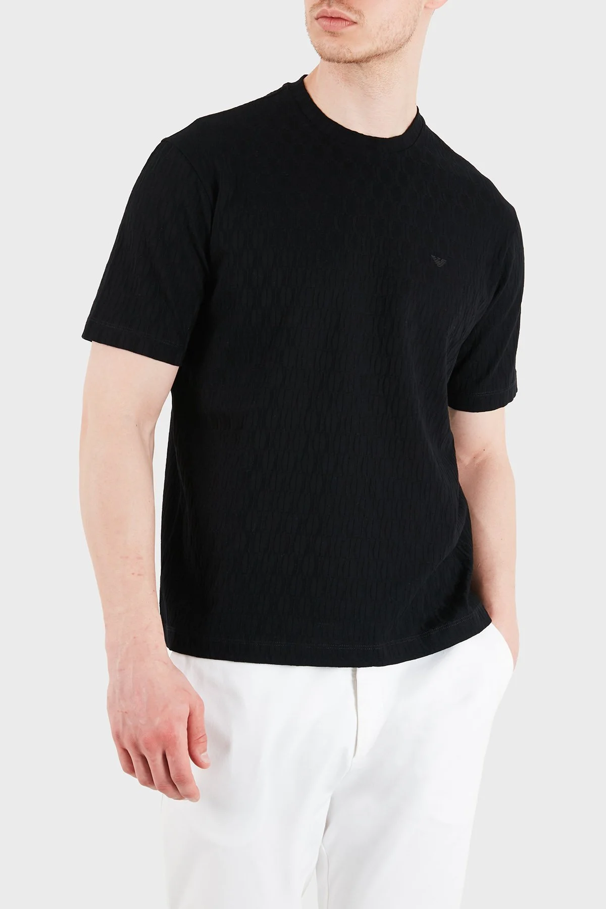 Emporio Armani Pamuklu Regular Fit Logolu Bisiklet Yaka Jakarlı Erkek T Shirt EM005699 AF25298 UC001 SİYAH - 5