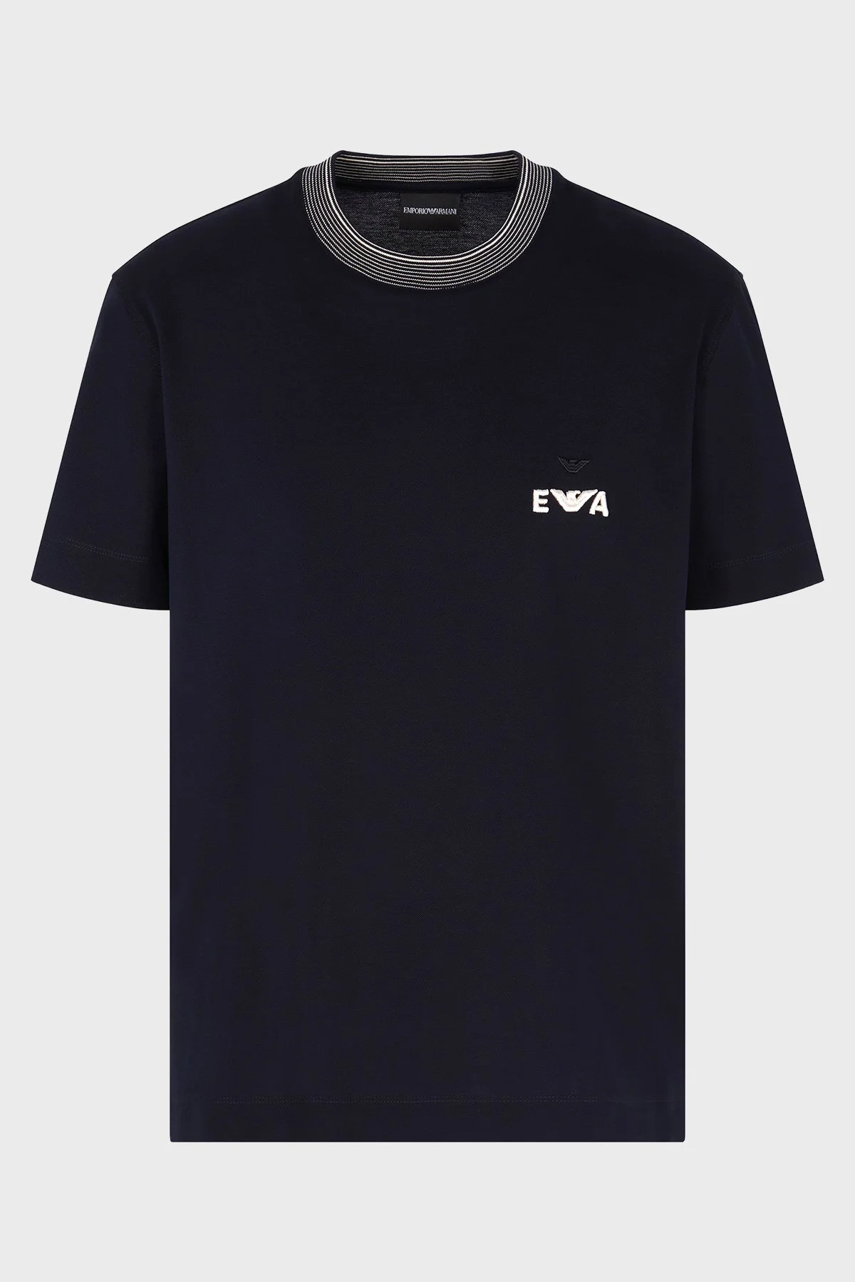 Emporio Armani Pamuklu Regular Fit Logolu Çizgi Detaylı Bisiklet Yaka Erkek T Shirt EM002965 AF12955 UB118 LACİVERT - 5