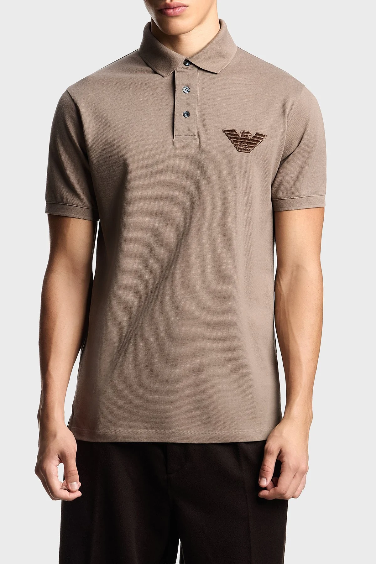 Emporio Armani Pamuklu Regular Fit Logolu Düğmeli Erkek Polo EM003524 AF12955 U6189 KAHVE - 1