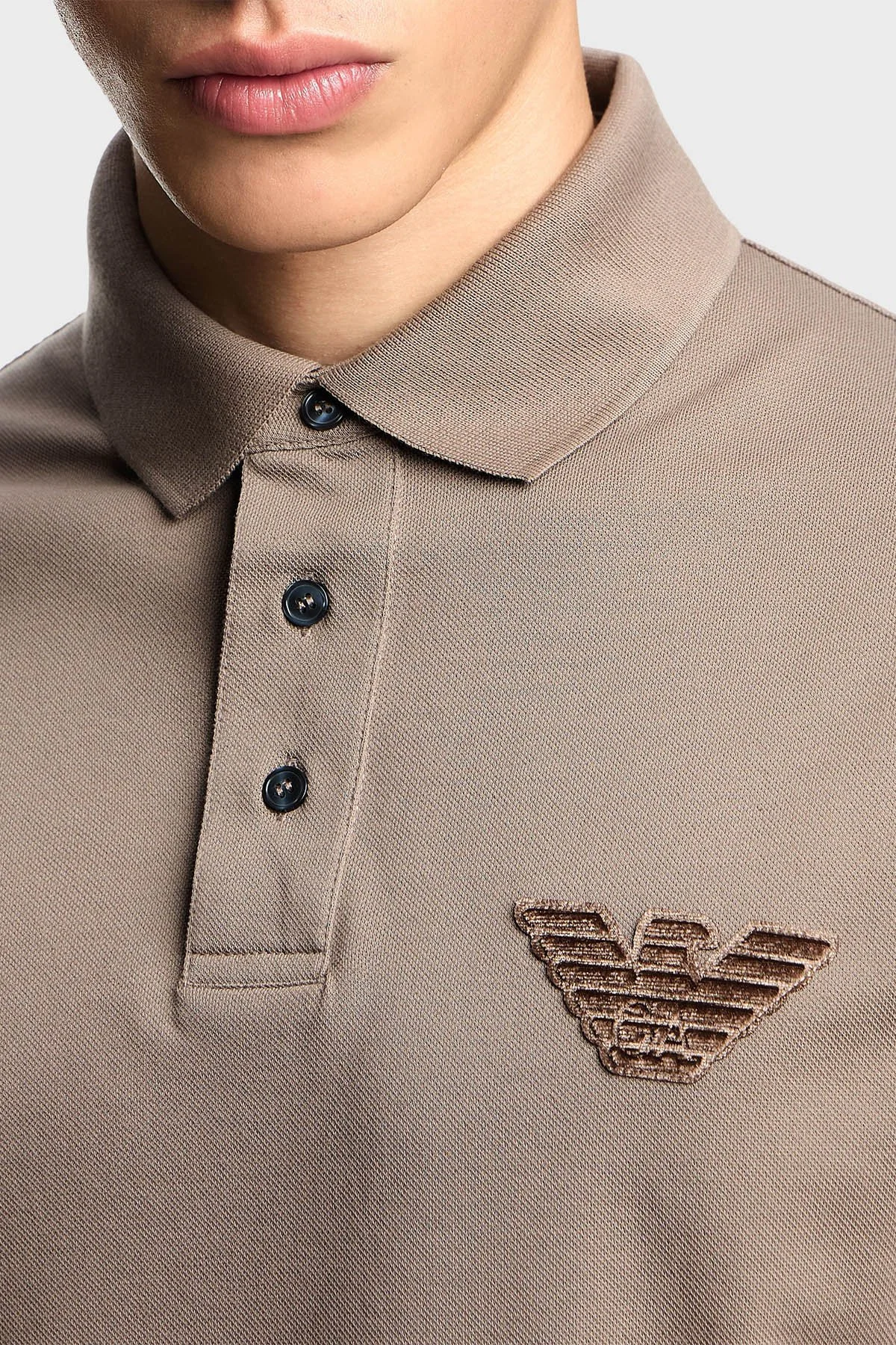 Emporio Armani Pamuklu Regular Fit Logolu Düğmeli Erkek Polo EM003524 AF12955 U6189 KAHVE - 4