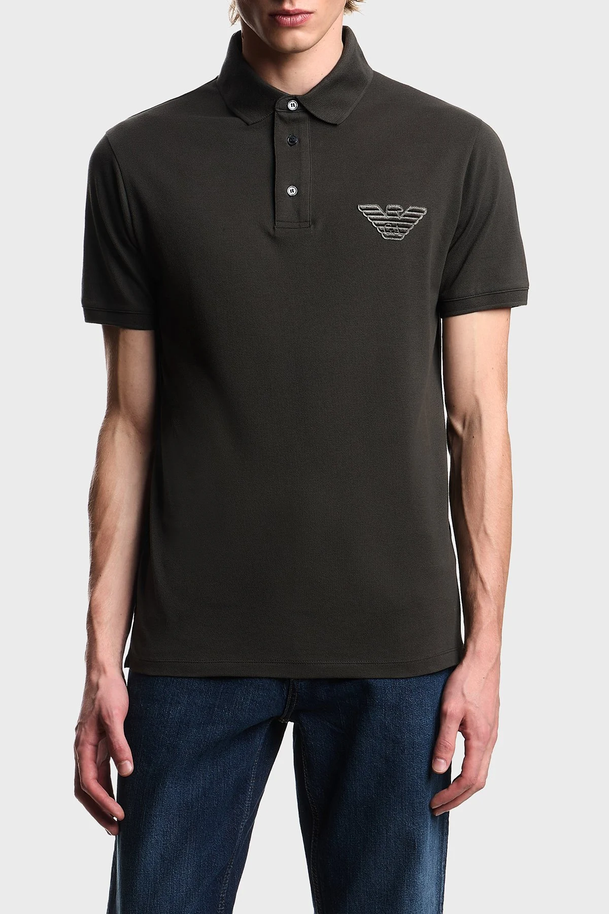 Emporio Armani Pamuklu Regular Fit Logolu Düğmeli Erkek Polo EM003524 AF12955 U8120 HAKİ - 1