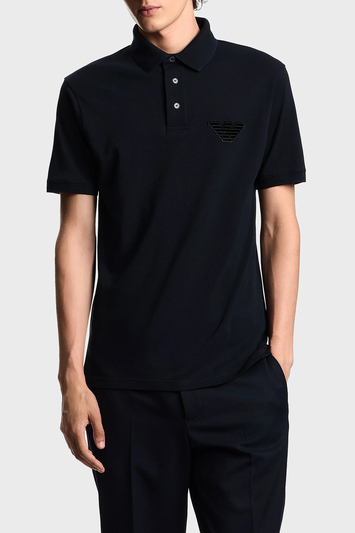 Emporio Armani Pamuklu Regular Fit Logolu Düğmeli Erkek Polo EM003524 AF12955 UB118 LACİVERT - 1