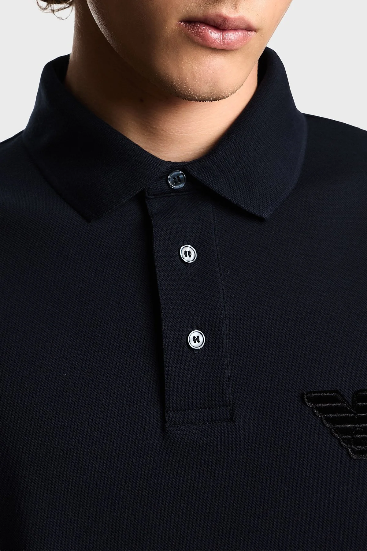 Emporio Armani Pamuklu Regular Fit Logolu Düğmeli Erkek Polo EM003524 AF12955 UB118 LACİVERT - 3