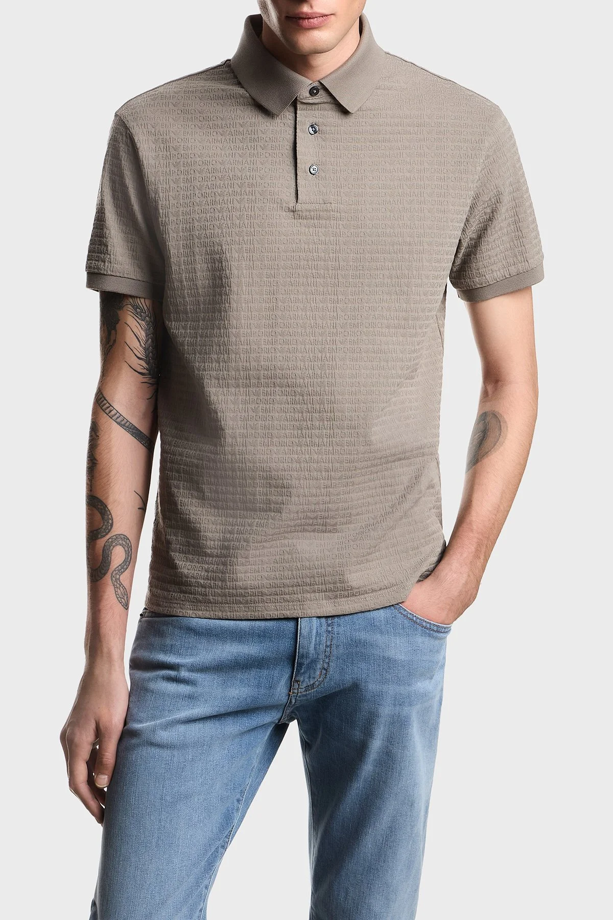 Emporio Armani Pamuklu Regular Fit Logolu Düğmeli Erkek Polo EM004595 AF10762 F8219 GRİ - 1