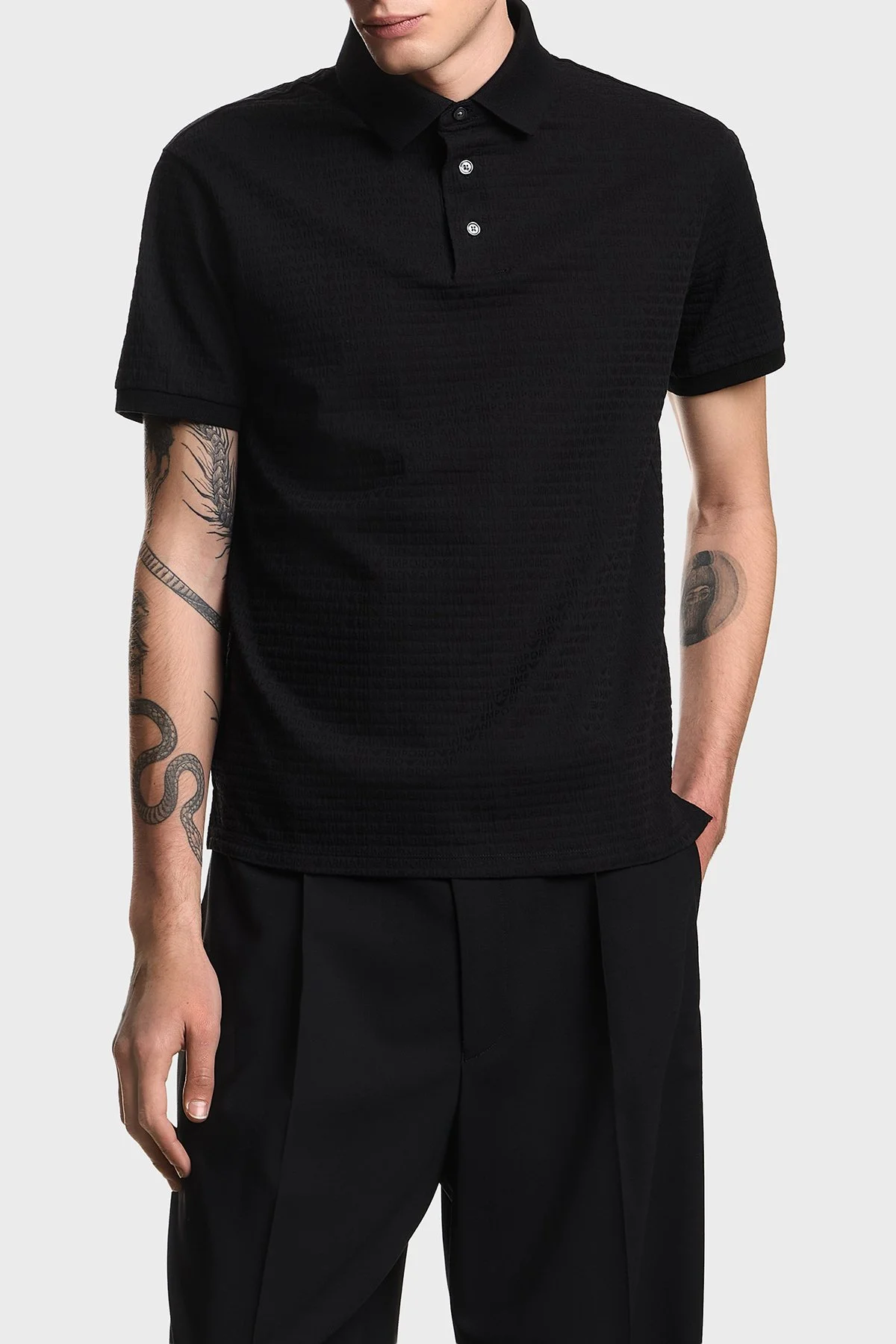 Emporio Armani Pamuklu Regular Fit Logolu Düğmeli Erkek Polo EM004595 AF10762 FC293 SİYAH - 1