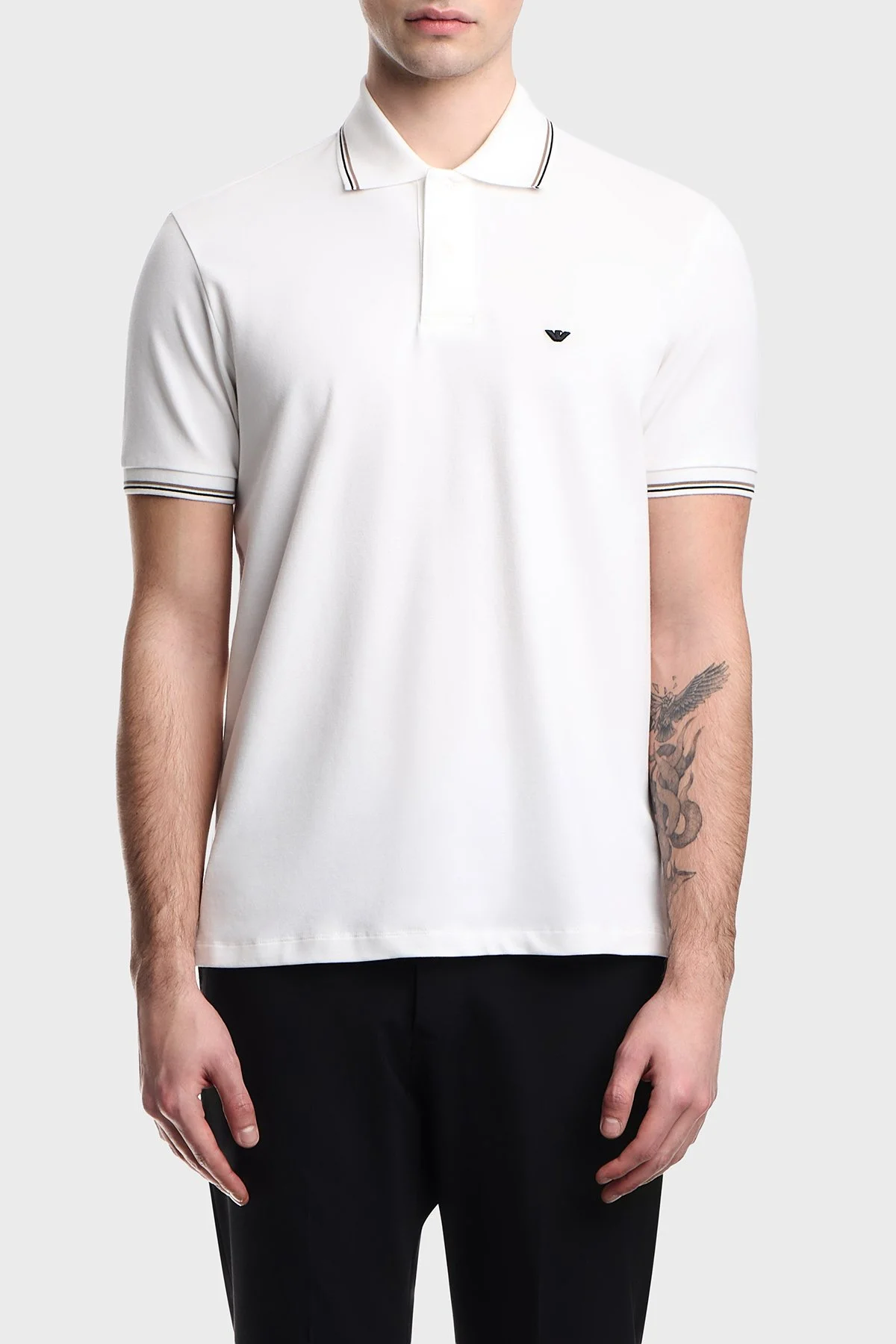 Emporio Armani Pamuklu Regular Fit Logolu Düğmeli Erkek Polo EM004606 AF23090 U0003 BEYAZ - 1