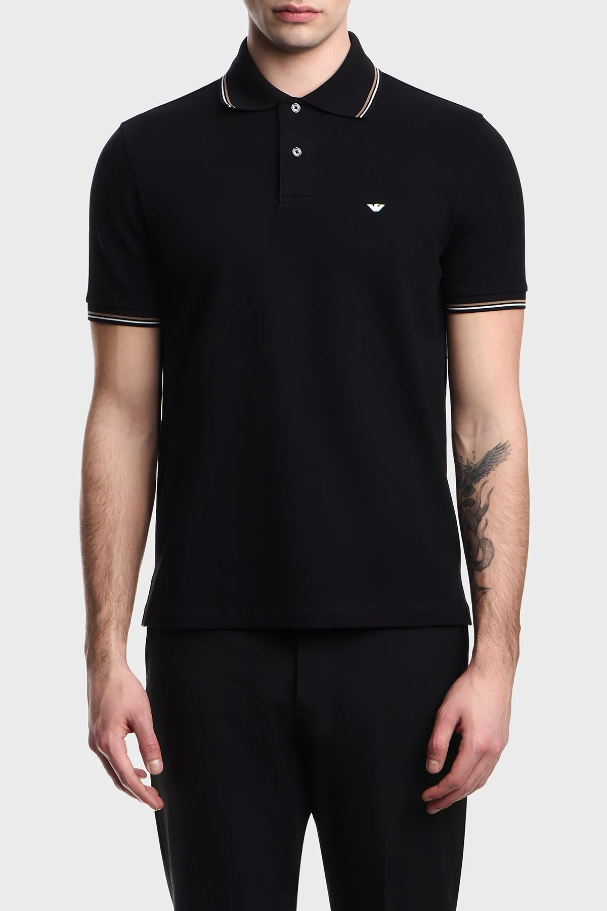 Emporio Armani Pamuklu Regular Fit Logolu Düğmeli Erkek Polo EM004606 AF23090 UC001 SİYAH - 1