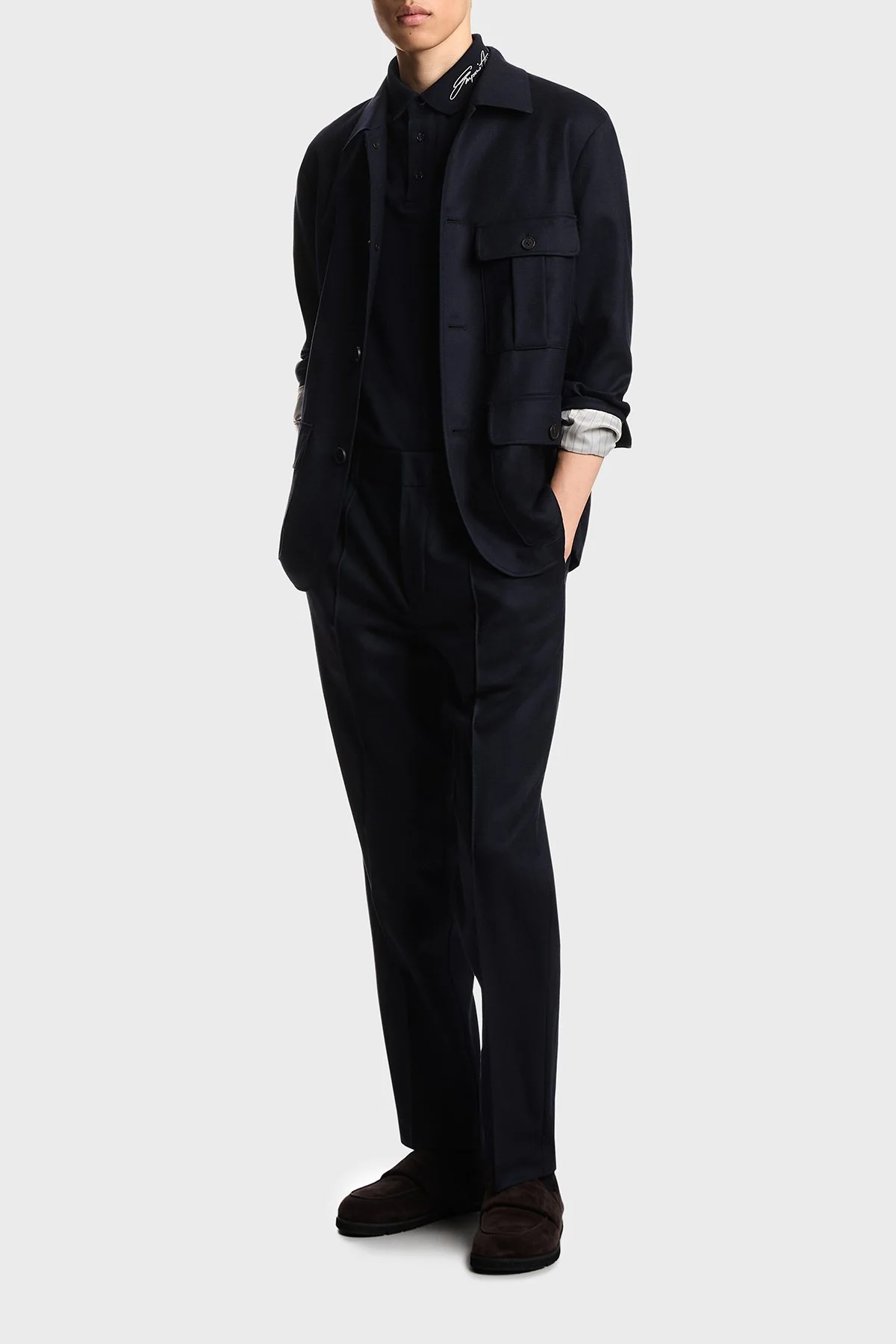 Emporio Armani Pamuklu Regular Fit Logolu Yaka Detaylı Düğmeli Erkek Polo EM002999 AF12955 UB118 LACİVERT - 2