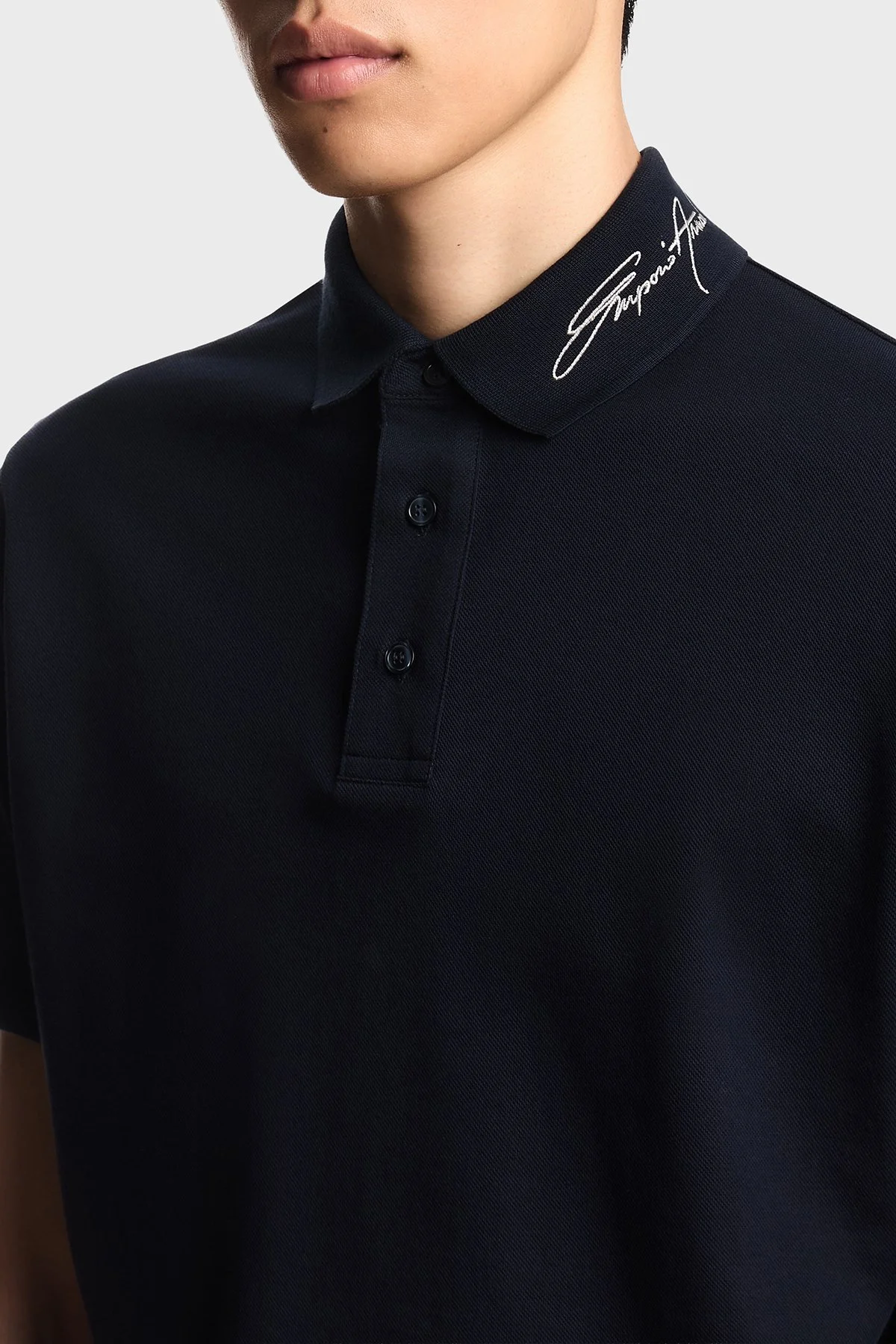 Emporio Armani Pamuklu Regular Fit Logolu Yaka Detaylı Düğmeli Erkek Polo EM002999 AF12955 UB118 LACİVERT - 4