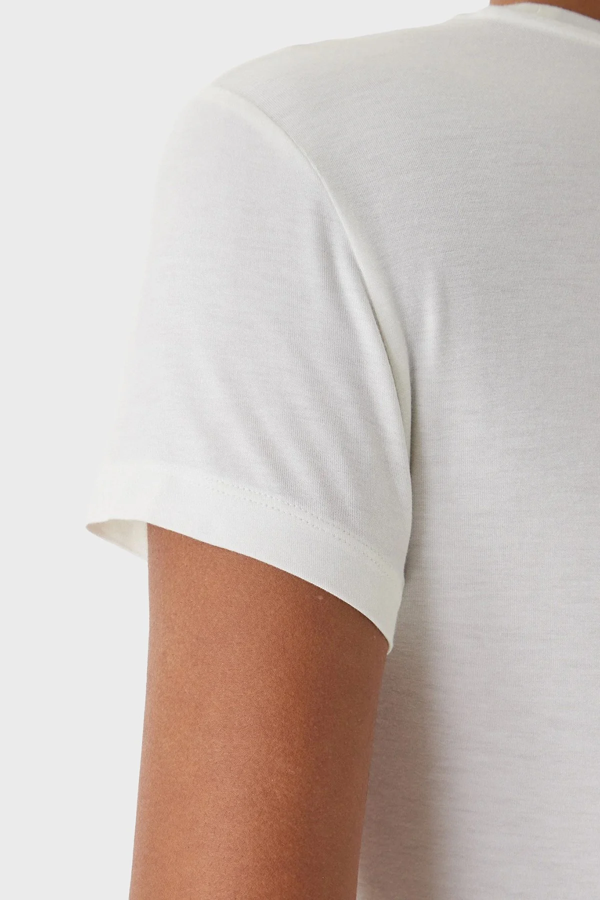 Emporio Armani Pamuklu Regular Fit Logolu Yuvarlak Yaka Kadın T Shirt EW000408 AF19024 U1131 EKRU - 4