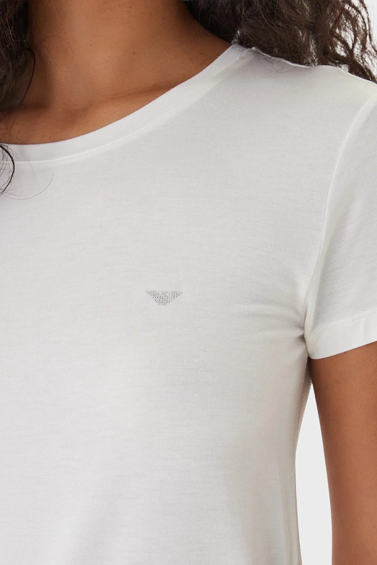 Emporio Armani Pamuklu Regular Fit Logolu Yuvarlak Yaka Kadın T Shirt EW000408 AF19024 U1131 EKRU - 5