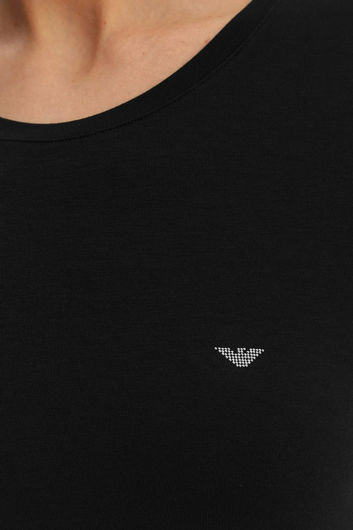 Emporio Armani Pamuklu Regular Fit Logolu Yuvarlak Yaka Kadın T Shirt EW000408 AF19024 UC001 SİYAH - 4