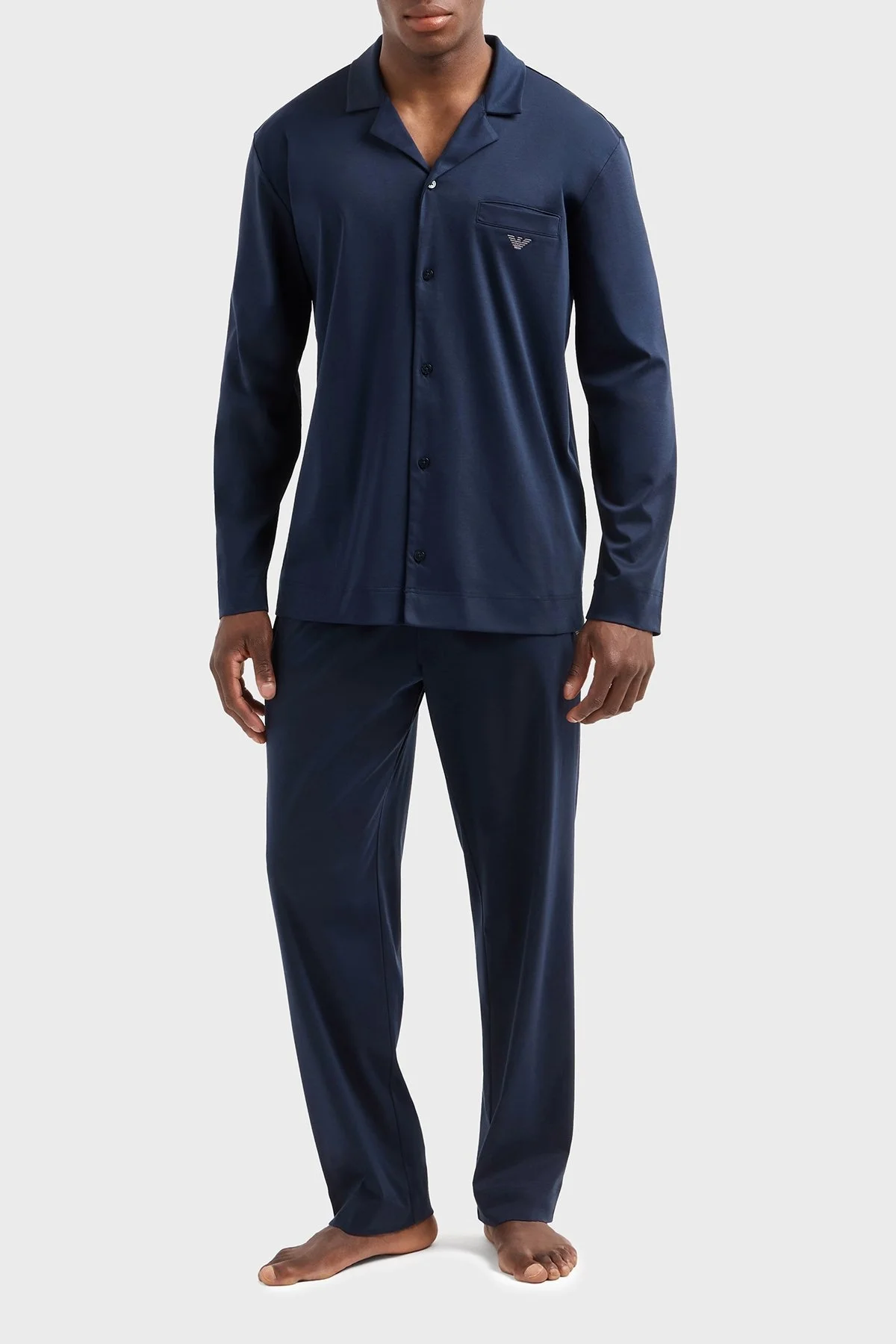 Emporio Armani Pamuklu Regular Fit Normal Bel Düz Paça Apaş Yaka Erkek Pijama Takımı EM000615 AF10789 UB102 LACİVERT - 5