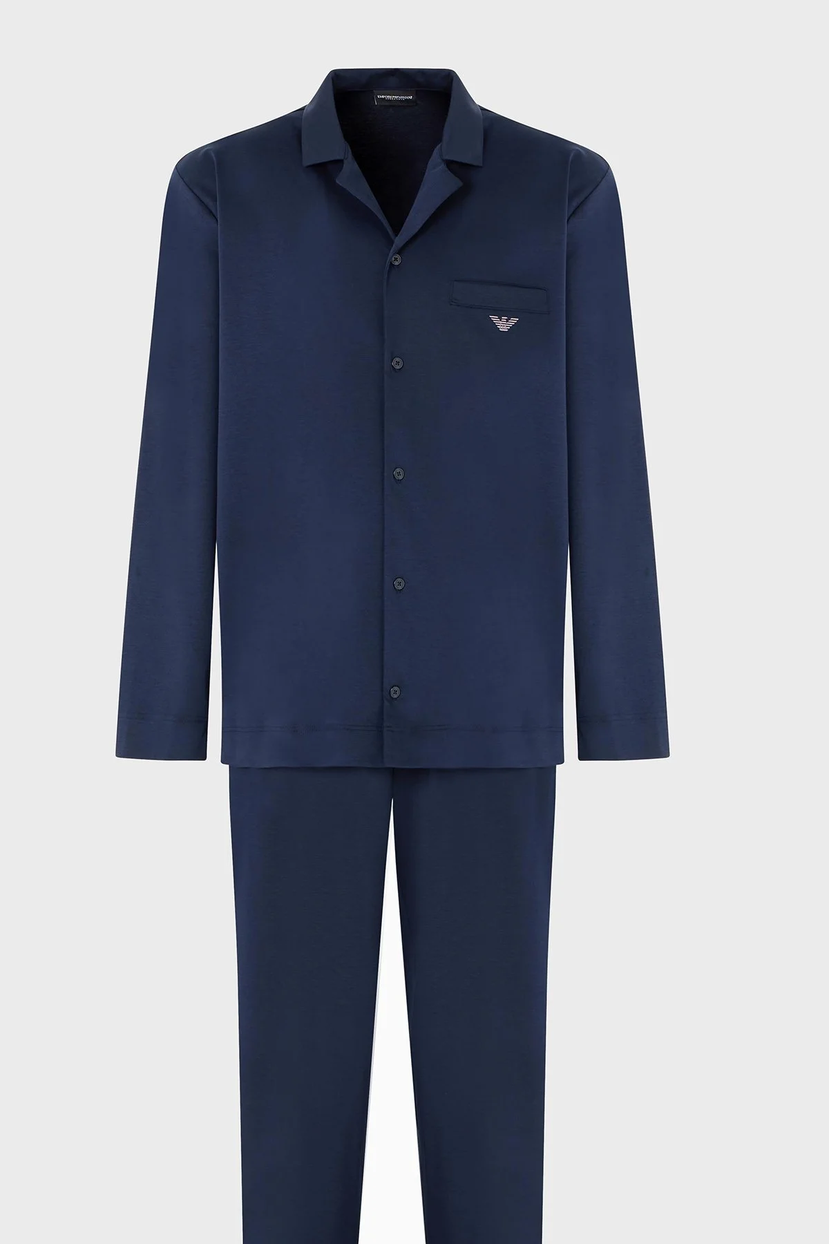 Emporio Armani Pamuklu Regular Fit Normal Bel Düz Paça Apaş Yaka Erkek Pijama Takımı EM000615 AF10789 UB102 LACİVERT - 8