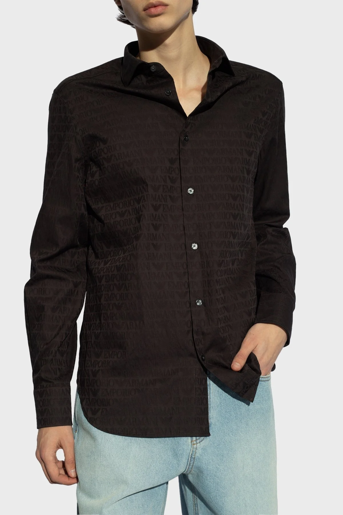 Emporio Armani Pamuklu Regular Fit Poplin Erkek Gömlek 3D1C86 1NIUZ F056 SİYAH - 5