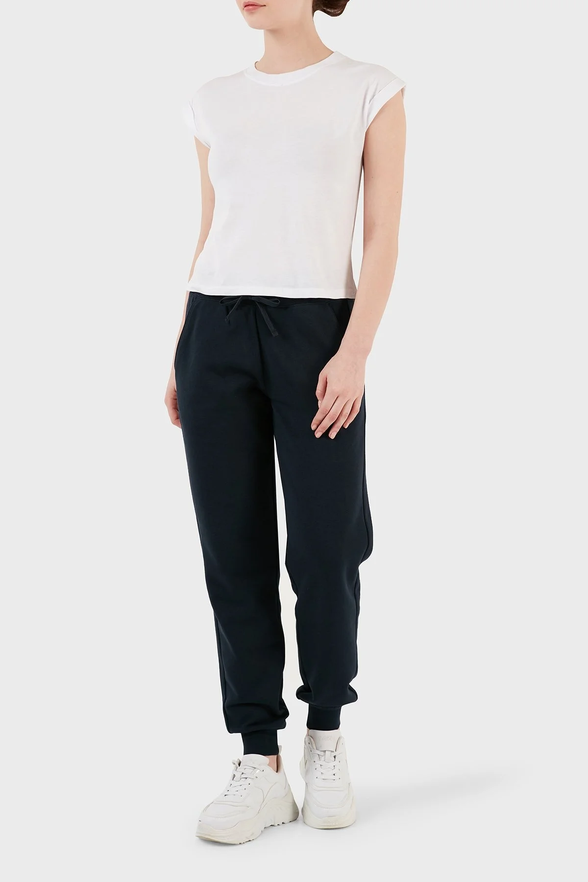 Emporio Armani Pamuklu Regular Fit Şardonlu Jogger Bayan Pantolon 164611 3F256 00135 LACİVERT - 3