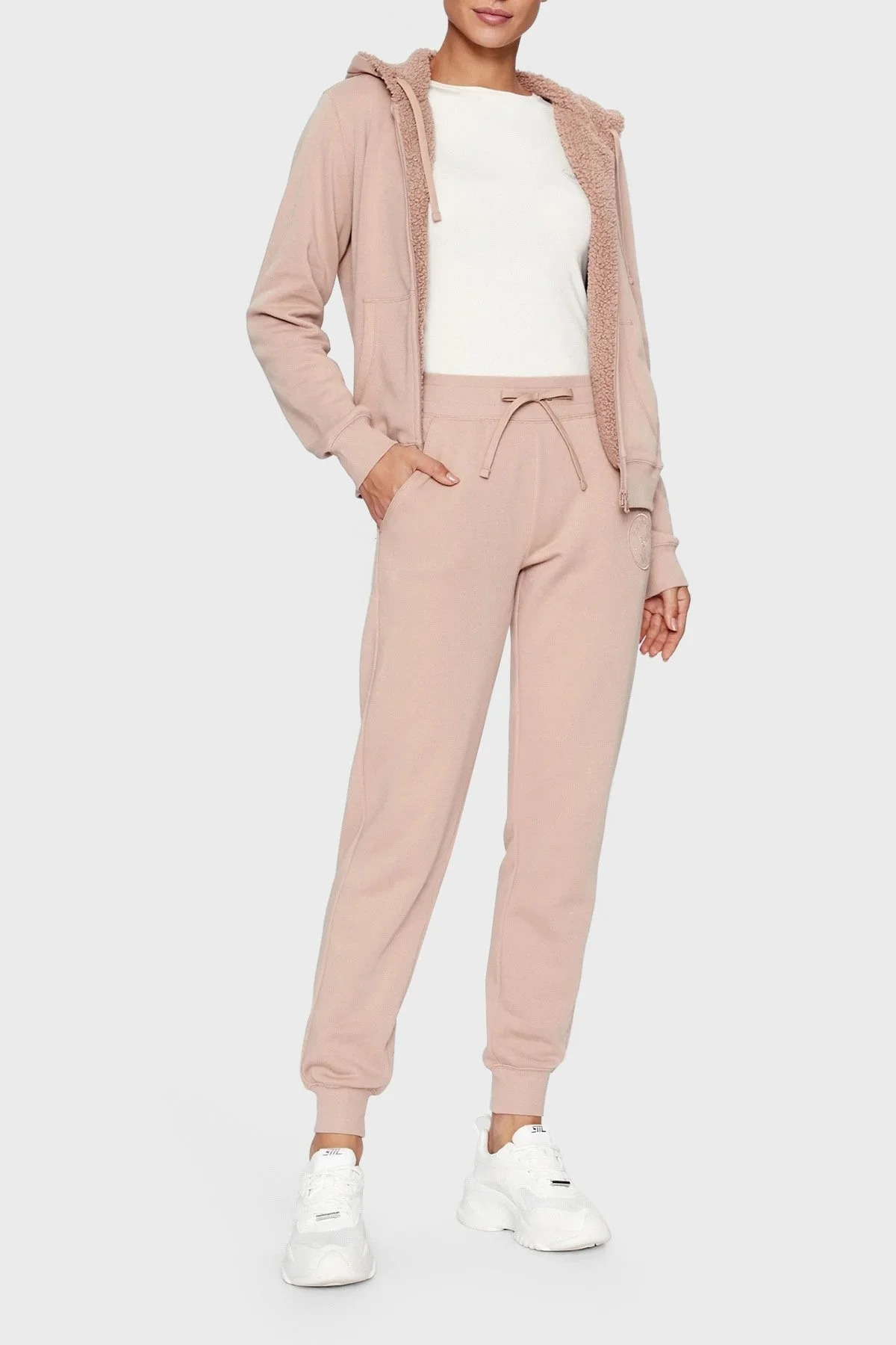 Emporio Armani Pamuklu Regular Fit Şardonlu Jogger Bayan Pantolon 164611 3F256 00455 PUDRA - 1