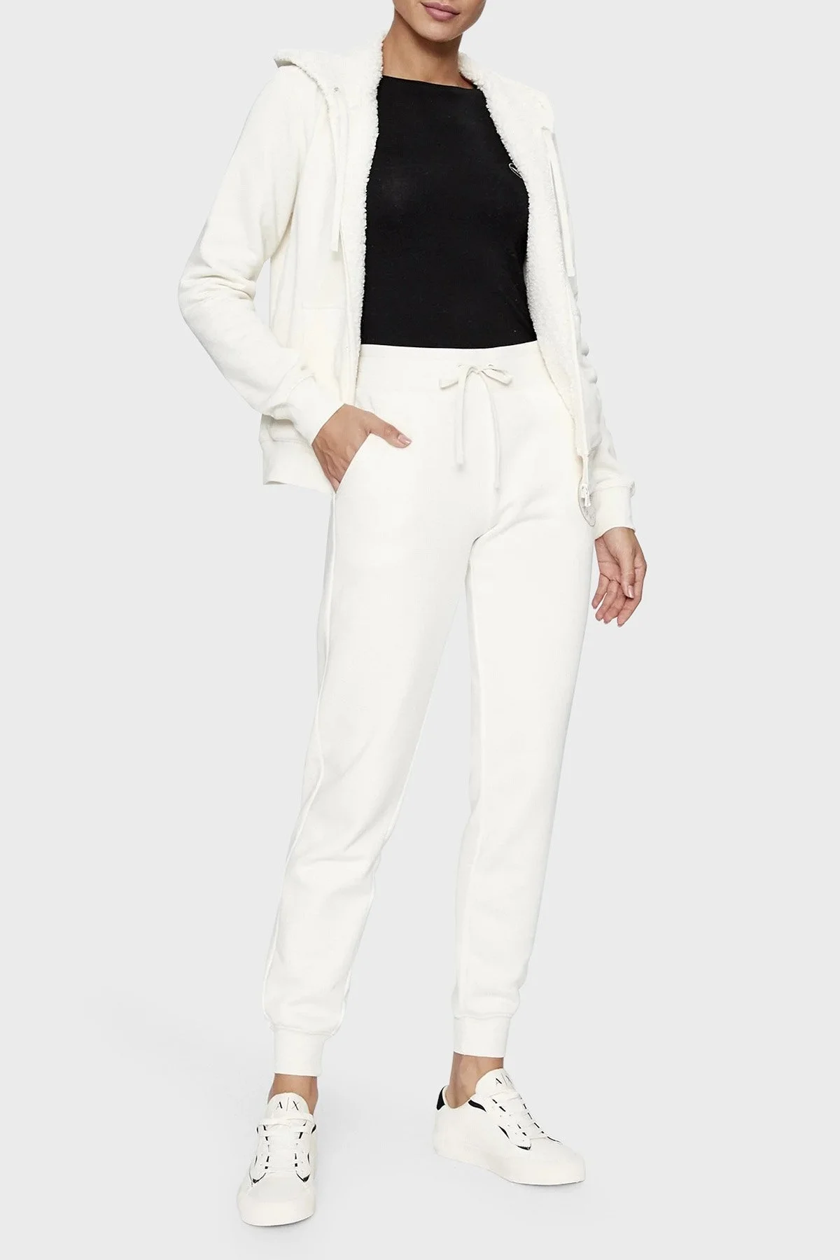 Emporio Armani Pamuklu Regular Fit Şardonlu Jogger Bayan Pantolon 164611 3F256 09210 EKRU - 1