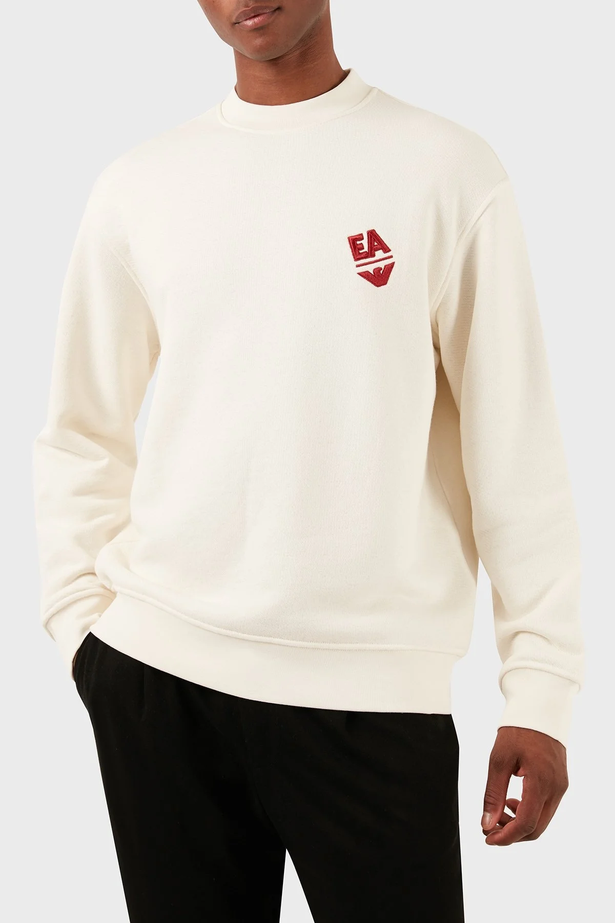 Emporio Armani Pamuklu Regular Fit Sıfır Yaka Erkek Sweat 3D1MEC 1JODZ 0158 BEYAZ - 1