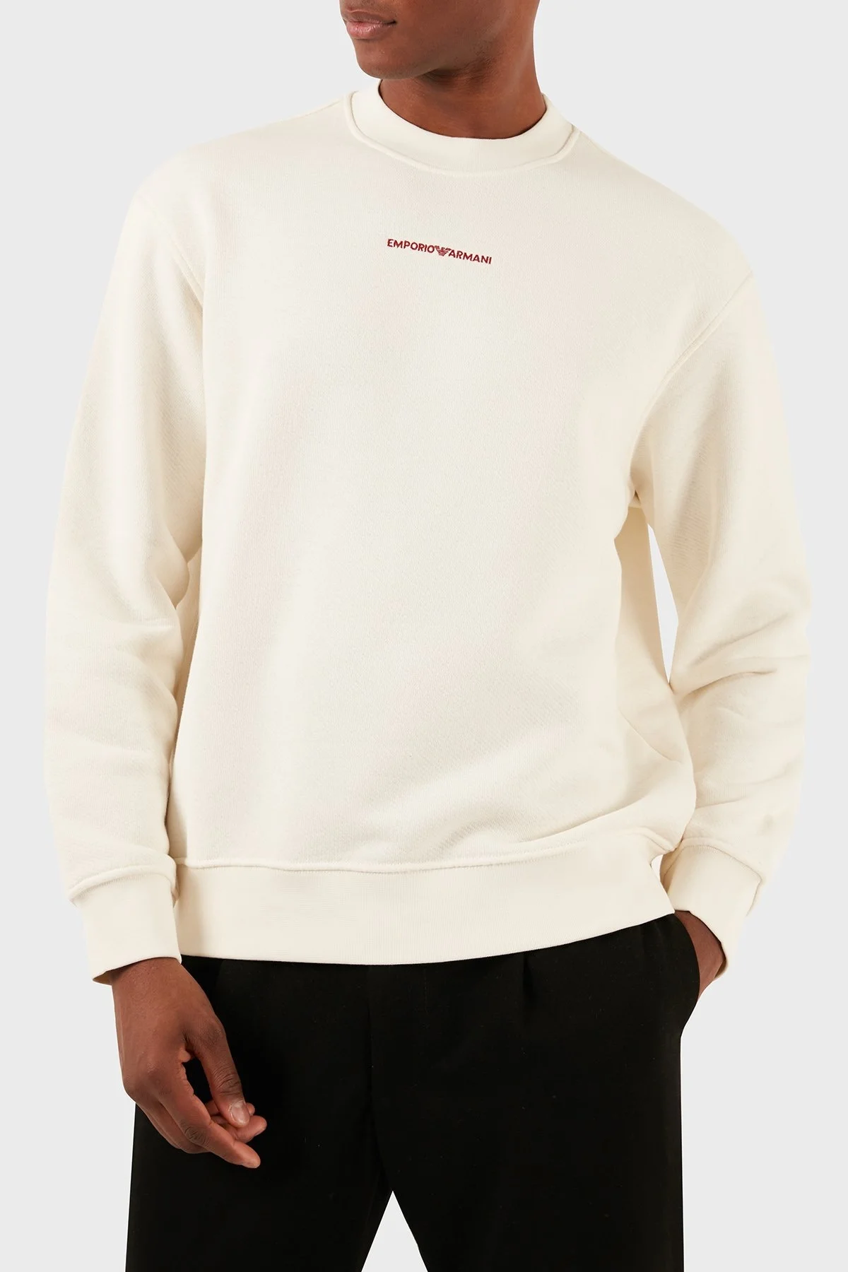 Emporio Armani Pamuklu Regular Fit Sıfır Yaka Erkek Sweat 3D1MEC 1JODZ 0165 EKRU - 1