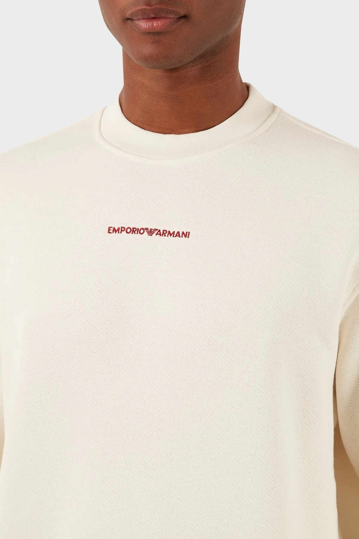 Emporio Armani Pamuklu Regular Fit Sıfır Yaka Erkek Sweat 3D1MEC 1JODZ 0165 EKRU - 4