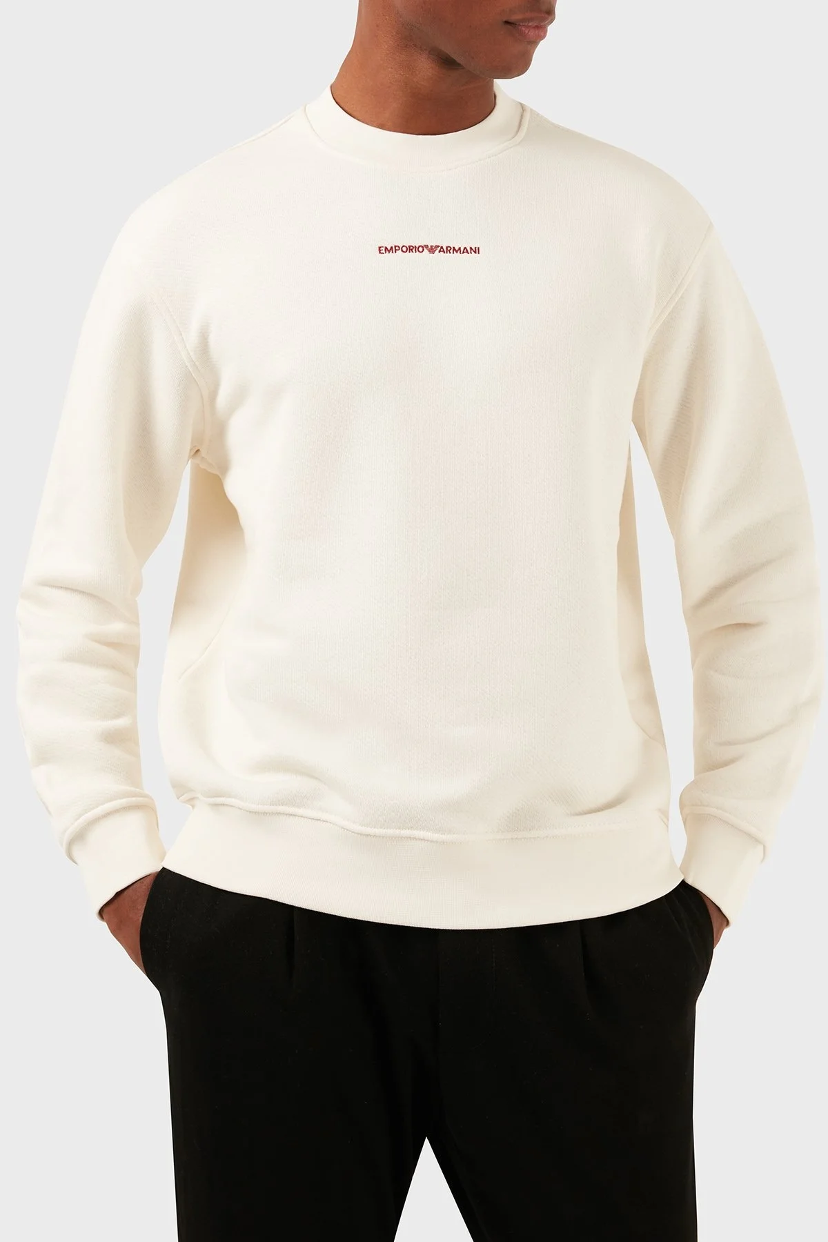 Emporio Armani Pamuklu Regular Fit Sıfır Yaka Erkek Sweat 3D1MEC 1JODZ 0165 EKRU - 5