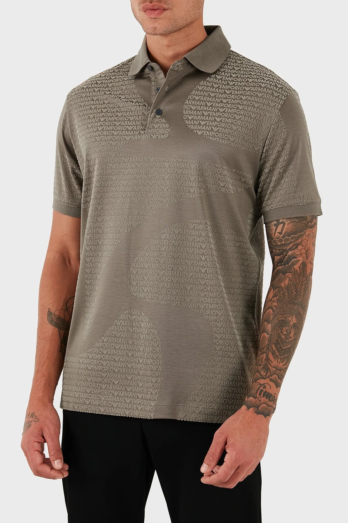 Emporio Armani Pamuklu Regular Fit Tamamı Logolu Düğmeli Erkek Polo Yaka T Shirt EM002971 AF10017 F6130 KAHVE - 3