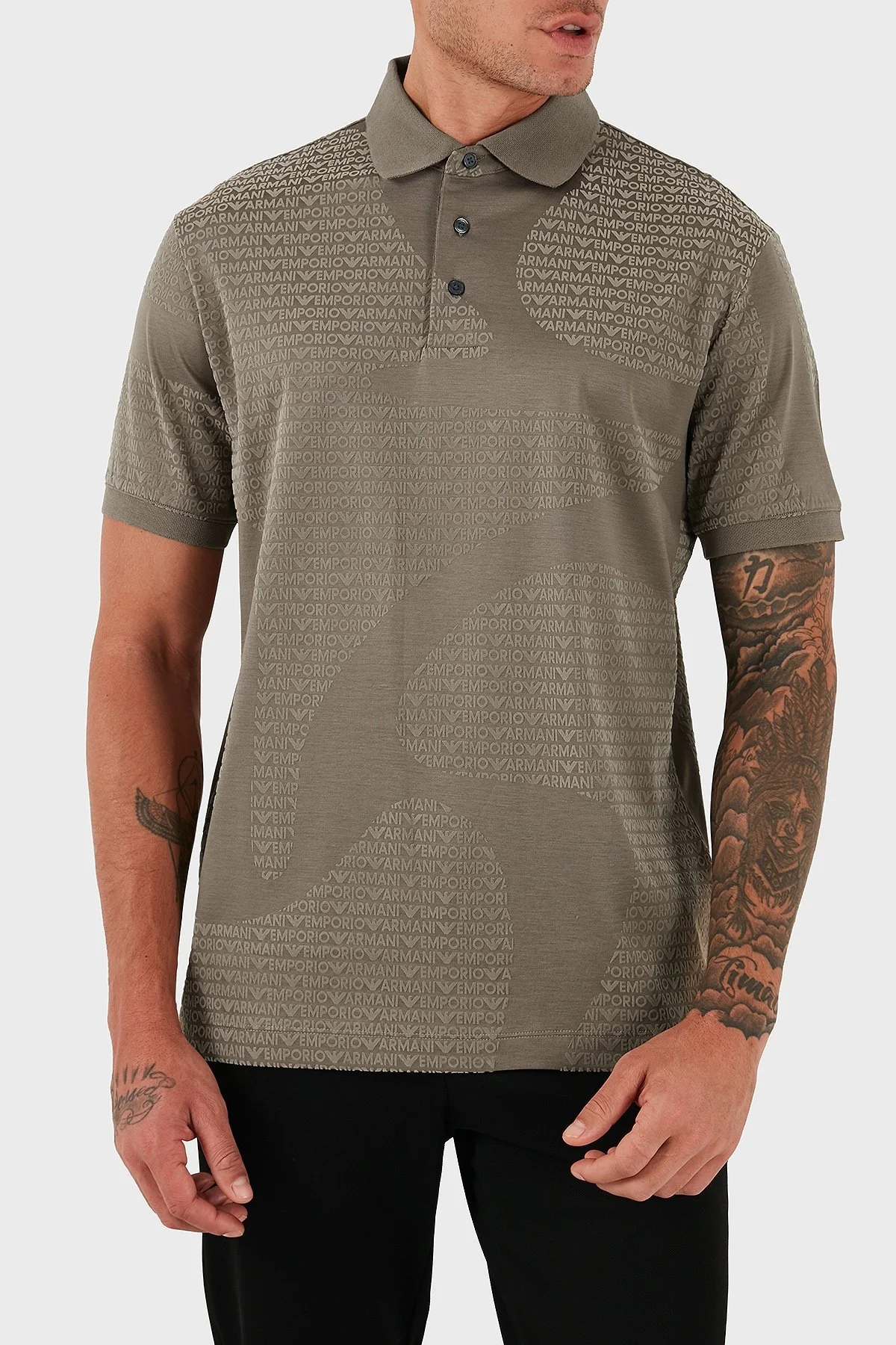 Emporio Armani Pamuklu Regular Fit Tamamı Logolu Düğmeli Erkek Polo Yaka T Shirt EM002971 AF10017 F6130 KAHVE - 4