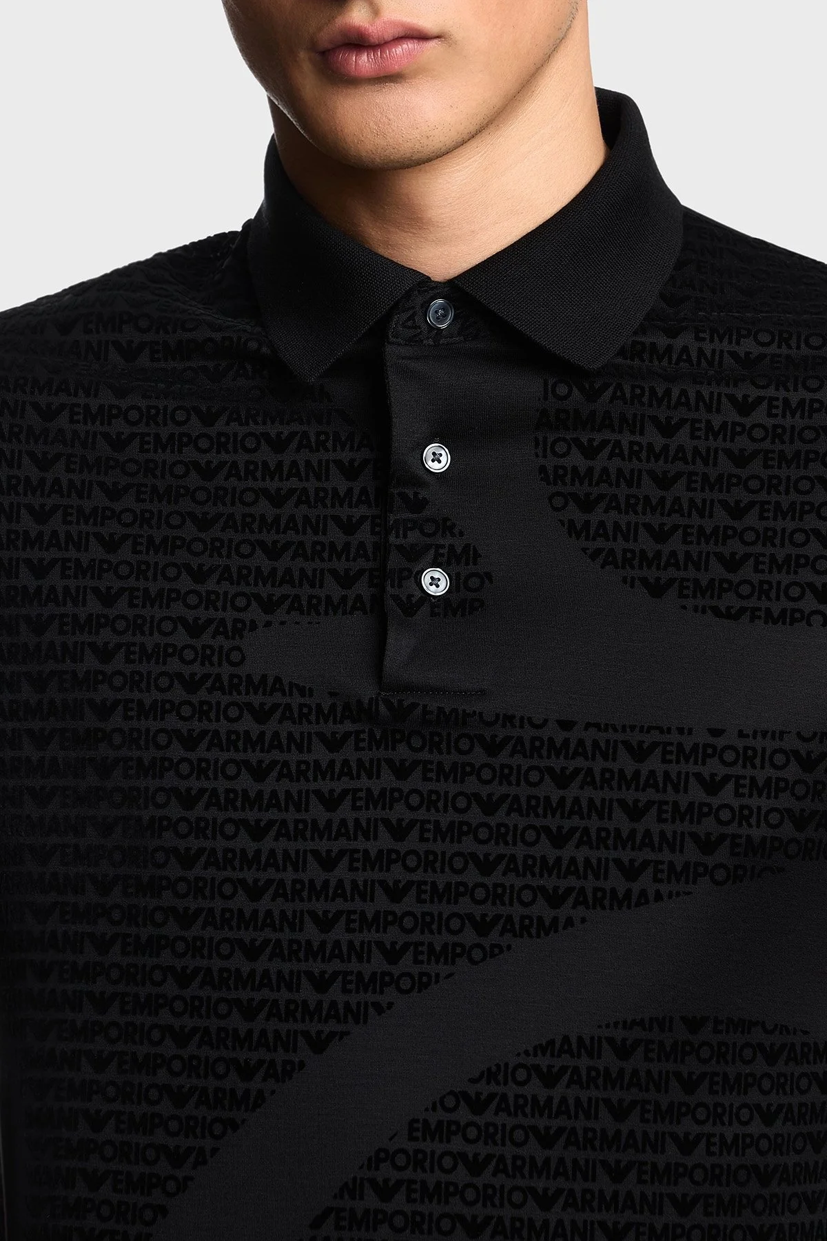 Emporio Armani Pamuklu Regular Fit Tamamı Logolu Düğmeli Erkek Polo Yaka T Shirt EM002971 AF10017 FC242 SİYAH - 4
