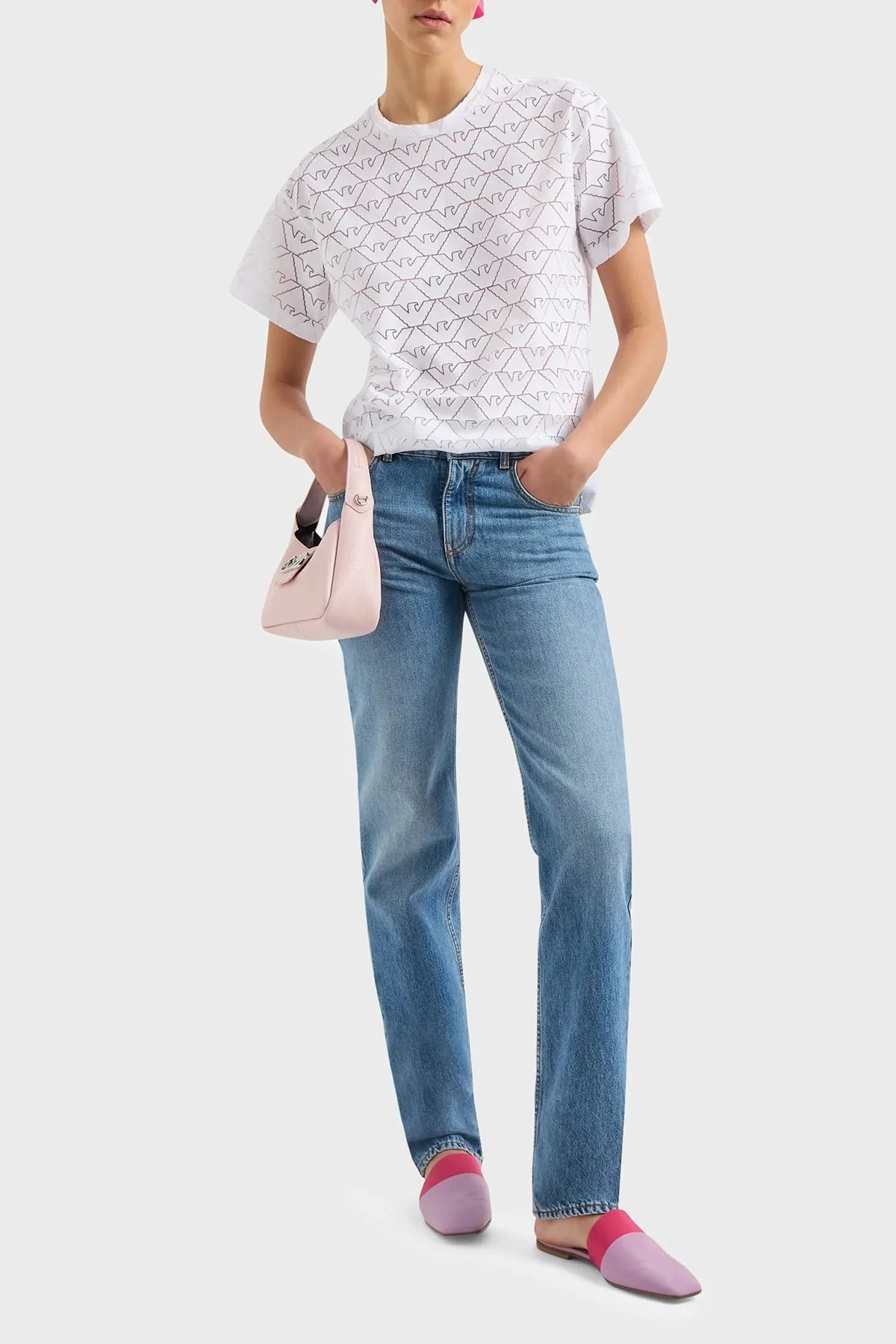 Emporio Armani Pamuklu Regular Fit Transparan Bayan T Shirt 3D2T7Q 2JMAZ 0100 BEYAZ - 2